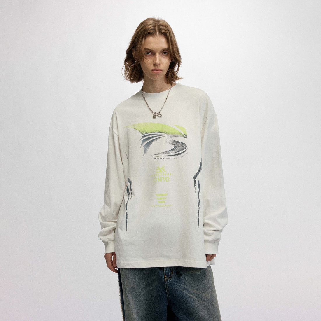 OVDY Faded Racing Graphics Long-Sleeve Tee-L/S Tee-S-White-Free Shipping Leatheretro