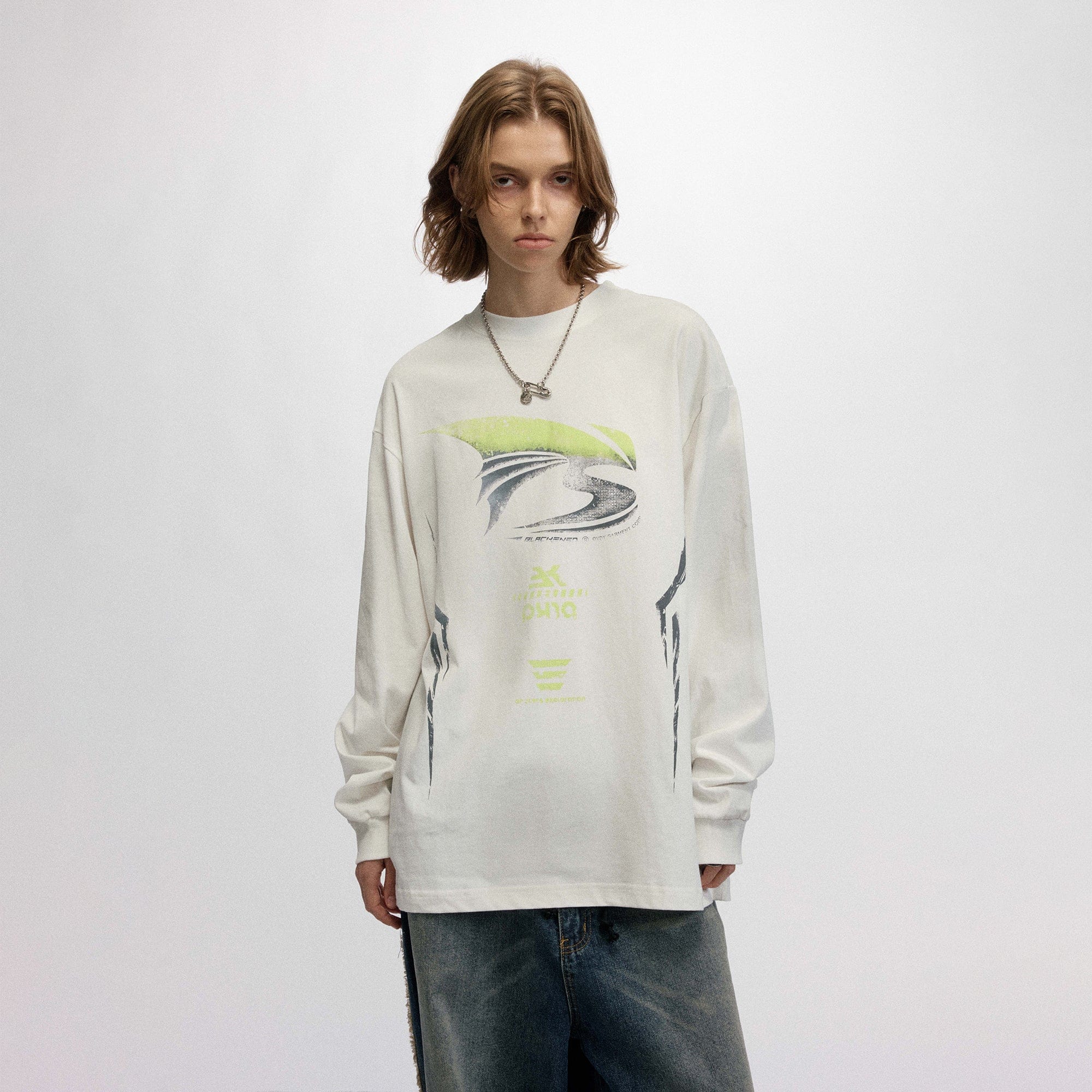 OVDY Faded Racing Graphics Long-Sleeve Tee-L/S Tee-S-White-Free Shipping Leatheretro