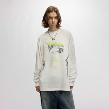 OVDY Faded Racing Graphics Long-Sleeve Tee-L/S Tee-S-White-Free Shipping Leatheretro