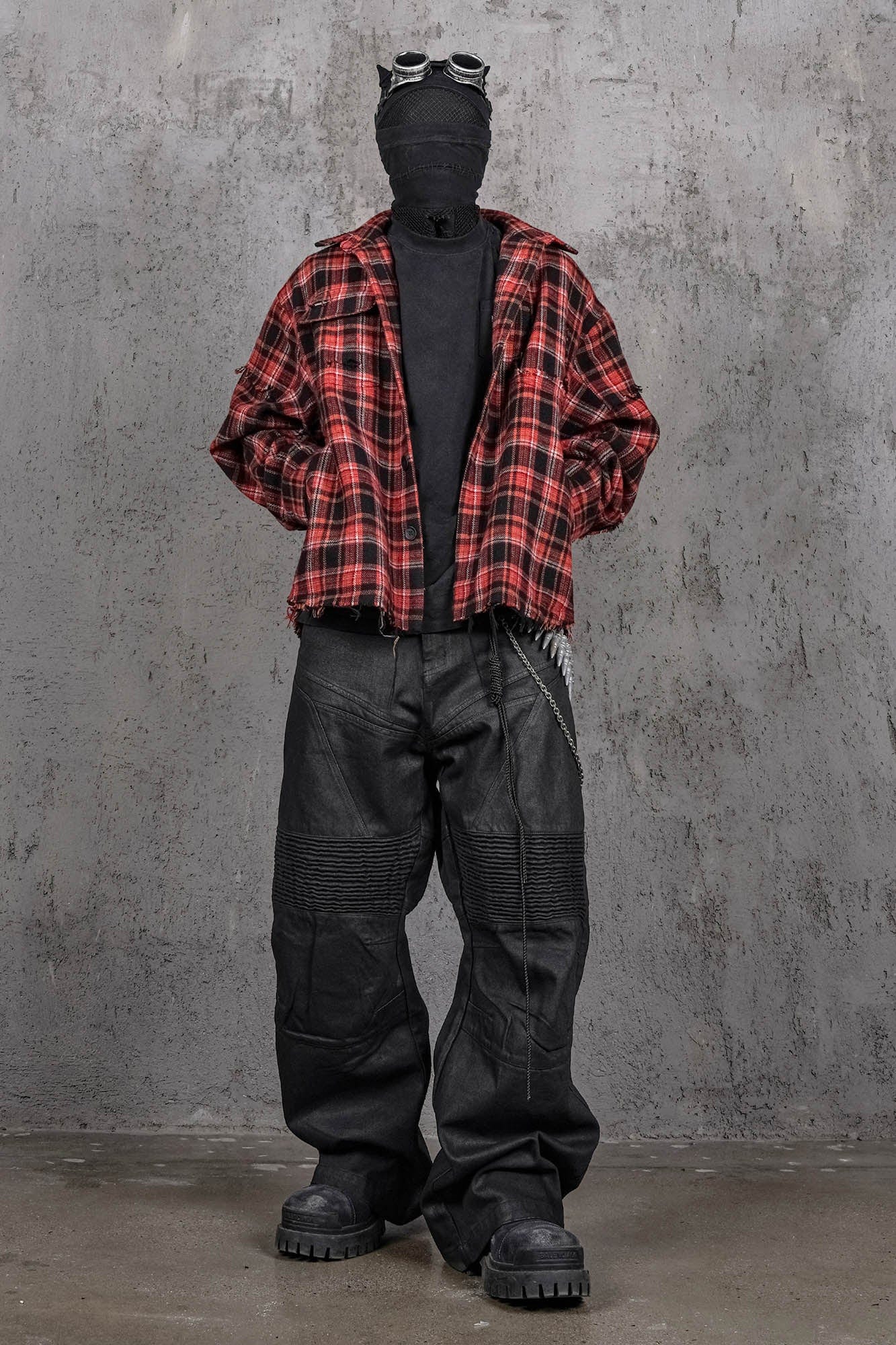 UNDERWATER Infernal Gaze Crinkled Waxed Wide-Leg Pants Black-Pants-S-Free Shipping Leatheretro