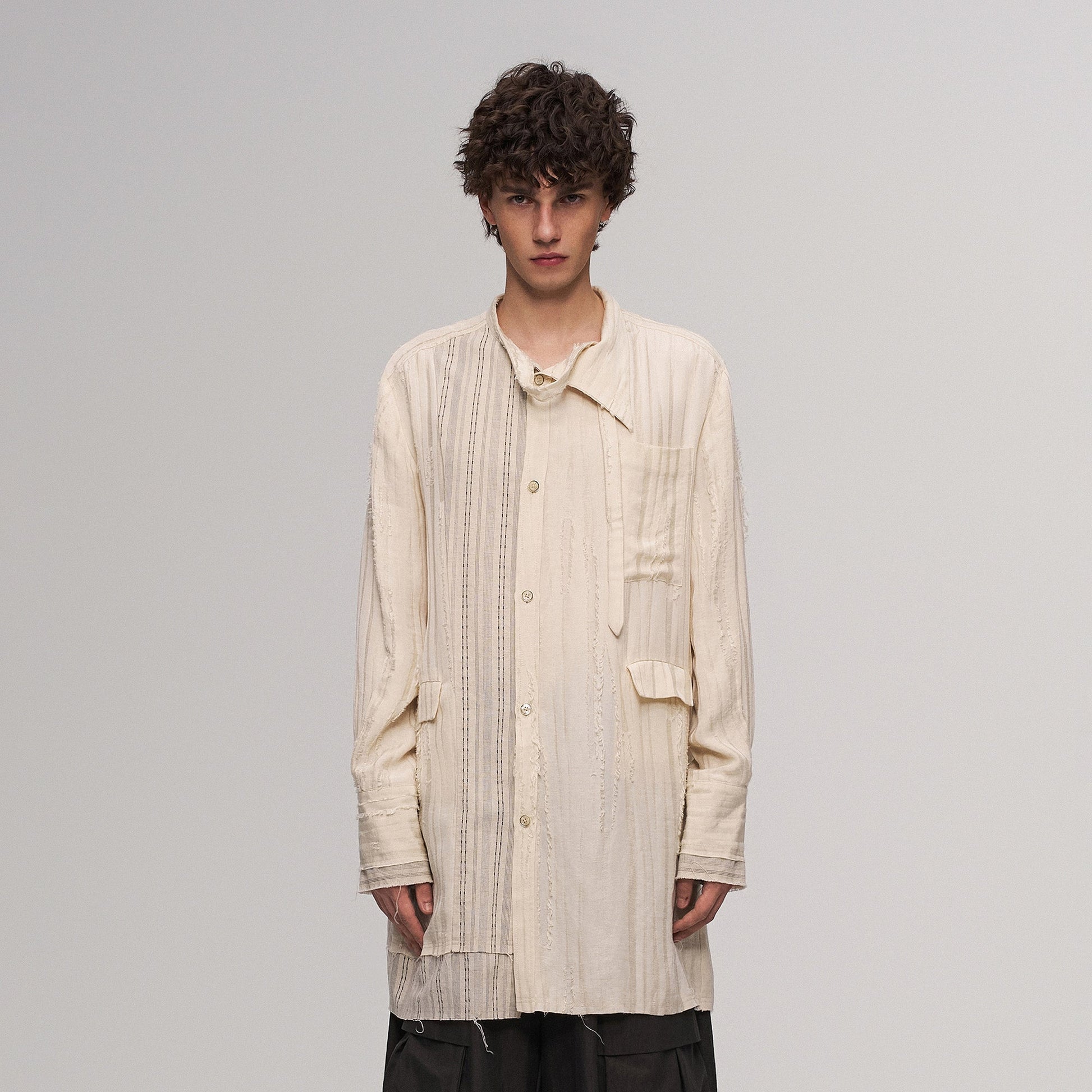 ILNya Nieternite Nifutur Deconstructed Stripe Stich Raw Long Shirt Beige-Shirt-S (0)(Preorder)-Free Shipping Leatheretro