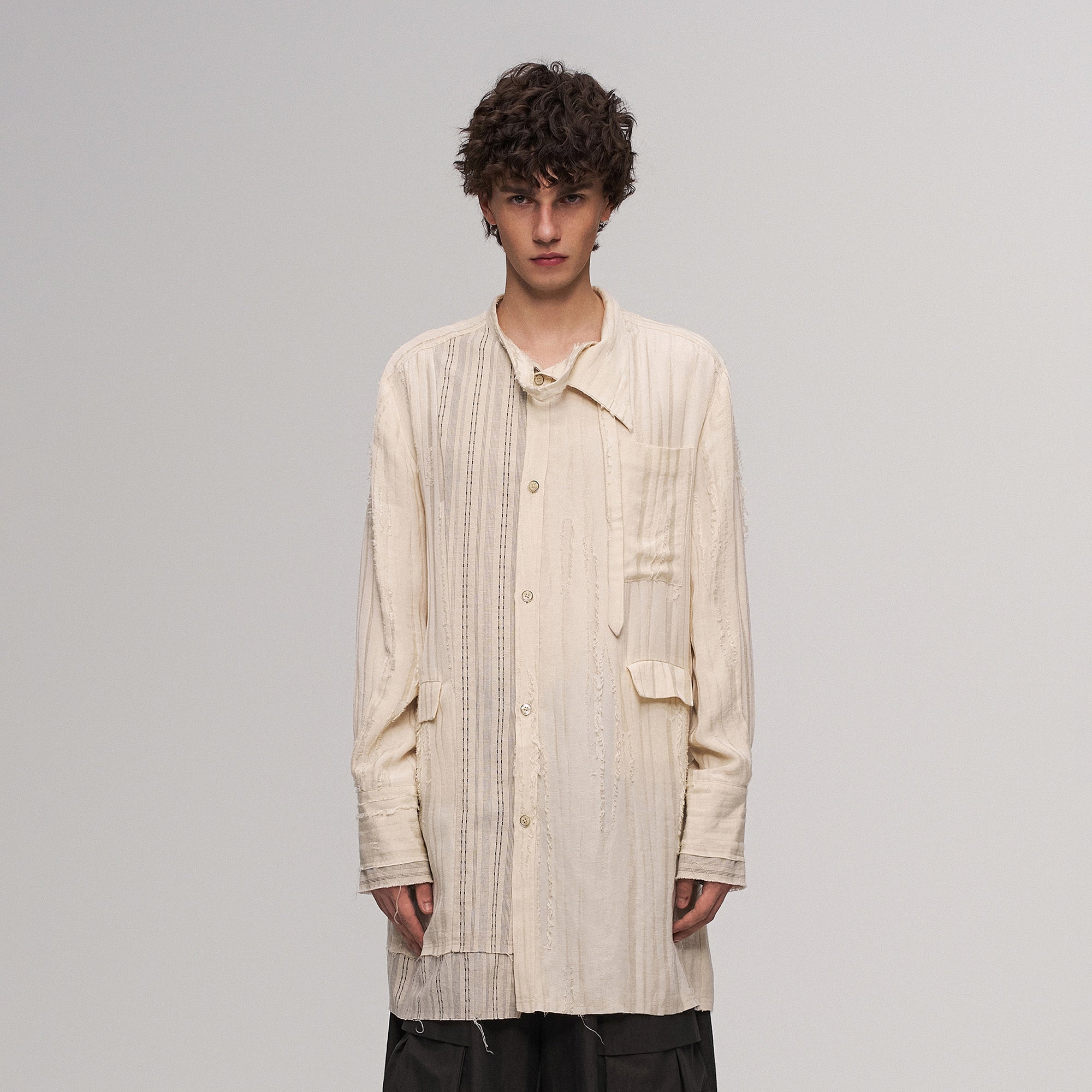 ILNya Nieternite Nifutur Deconstructed Stripe Stich Raw Long Shirt Beige-Shirt-S (0)(Preorder)-Free Shipping Leatheretro