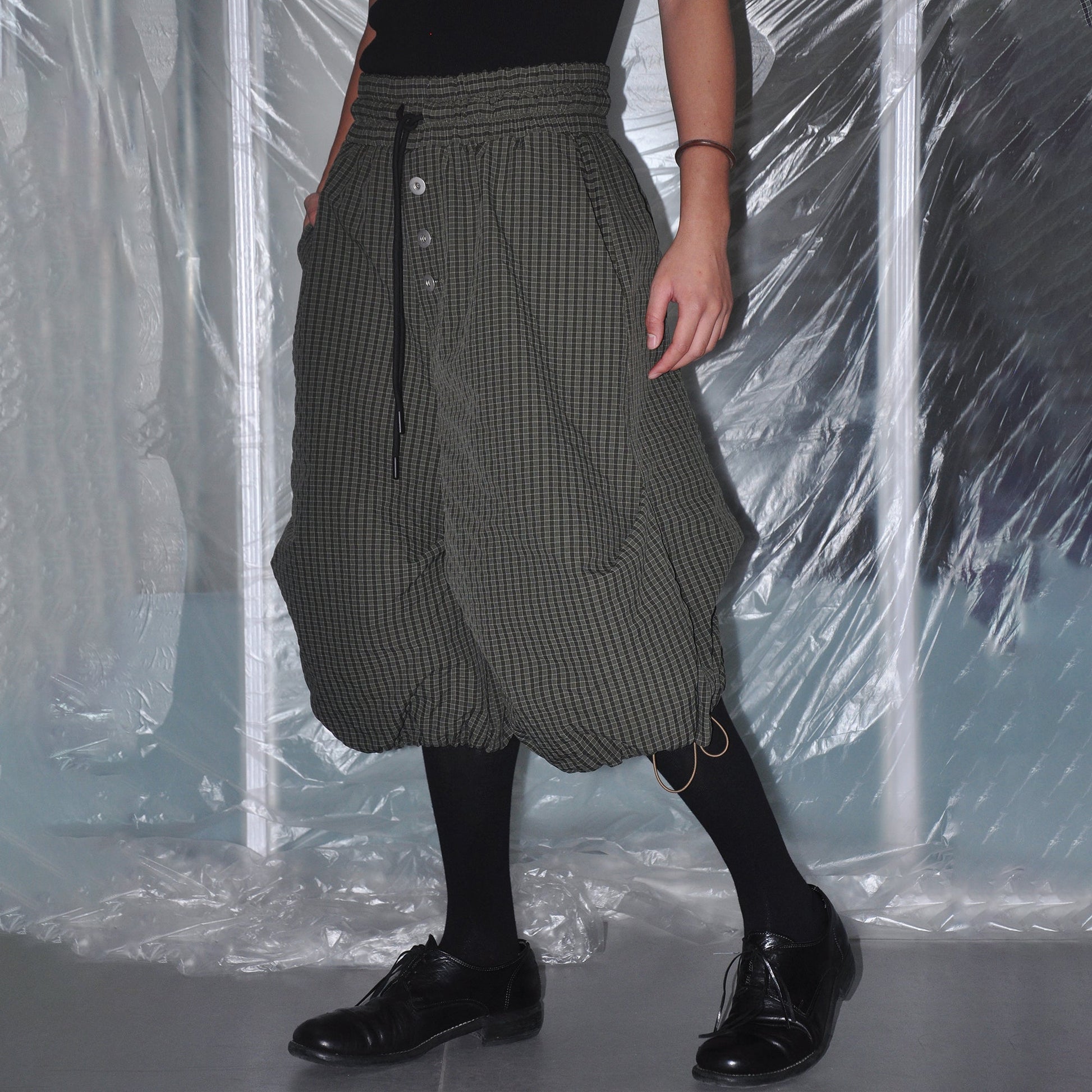 7440 37 1 Check Drawstring Wide-Leg Cropped Pants-Pants-S-Free Shipping Leatheretro