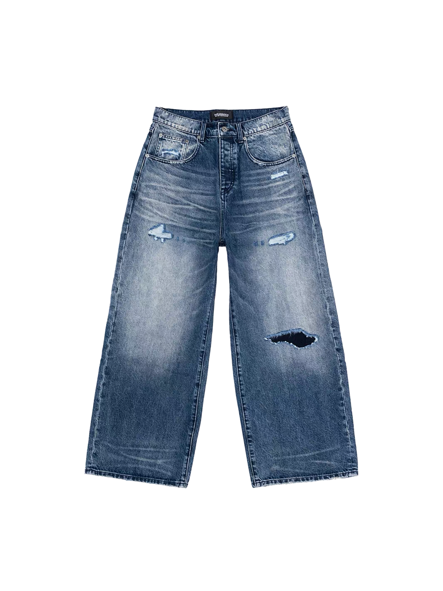 IN EXISTENCE x STM Washed Patched Distressed Straight Jeans-Jeans-S-Free Shipping Leatheretro