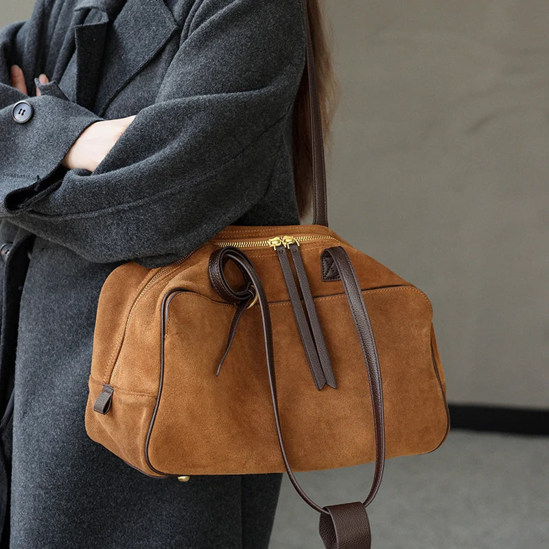 Women's Suede Cowhide Luxury Tote Bag - Large Capacity Winter Velvet Bags-Tote Bag-Brown-Large-Free Shipping Leatheretro