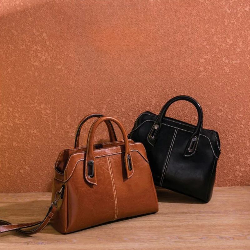 Genuine Leather Women Handbag – Top Handle Crossbody Messenger Bag-Handbags-Brown-Free Shipping Leatheretro