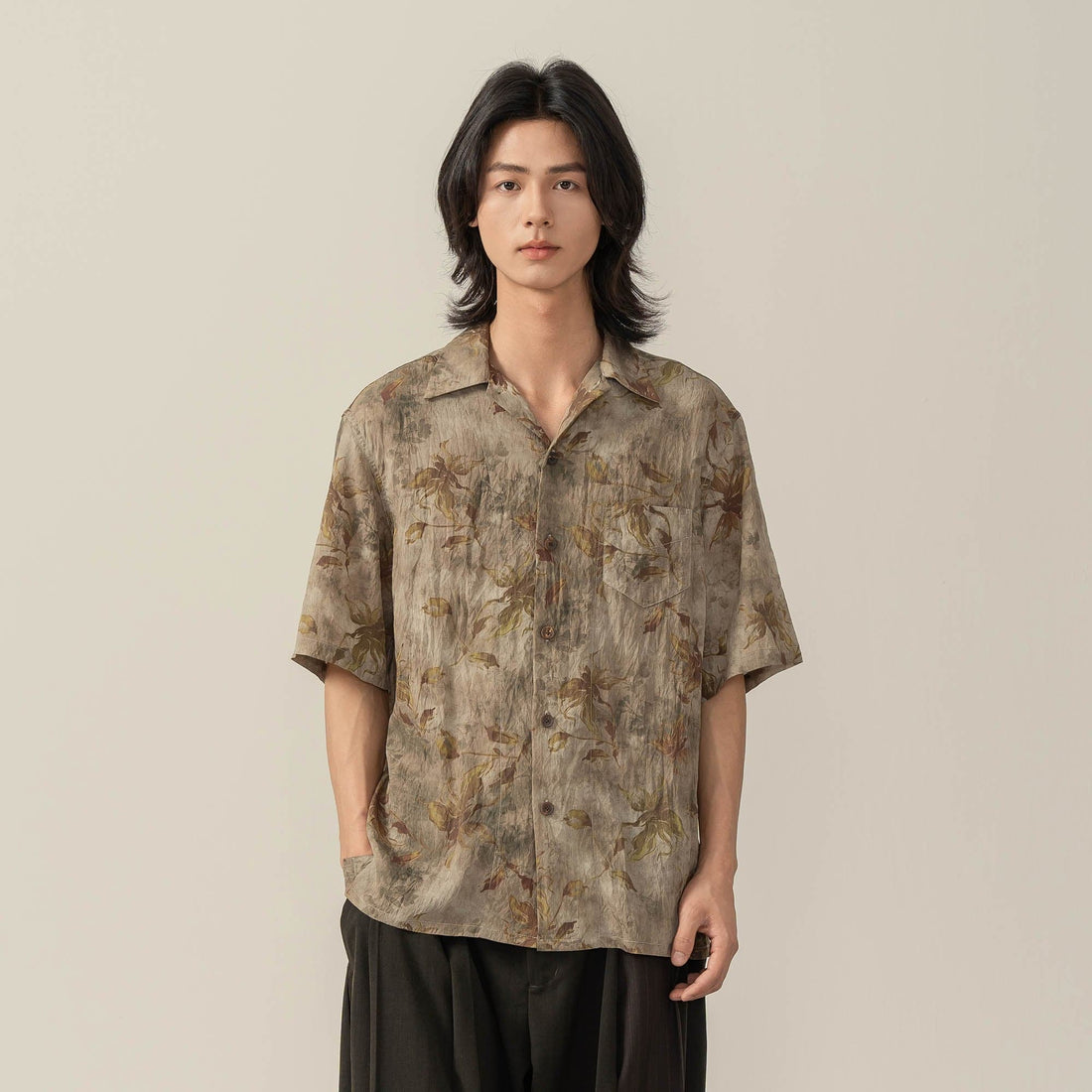 MOITIEDEPETALE Retro Wrinkled Watercolor Floral Half Shirt-Half shirt-S-Free Shipping Leatheretro