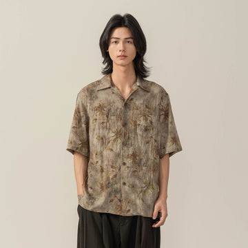 MOITIEDEPETALE Retro Wrinkled Watercolor Floral Half Shirt-Half shirt-S-Free Shipping Leatheretro