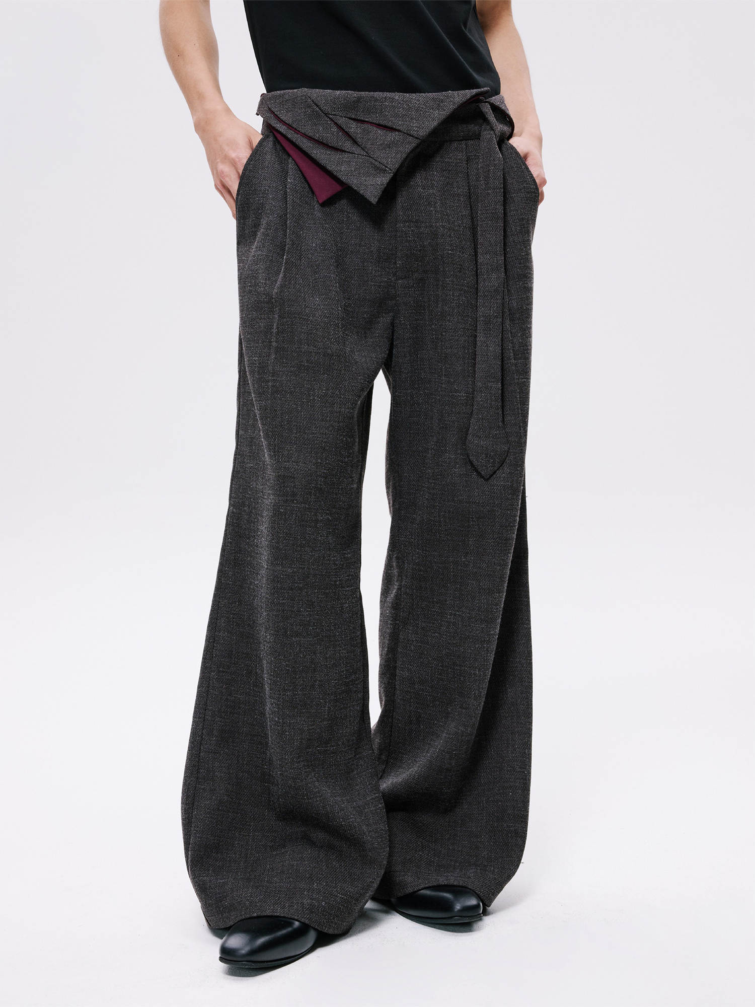 ALVNG AR ANTS Detachable Contrast Waist Tie Pleated Trousers-Pants-S / 31"-Brown-Free Shipping Leatheretro
