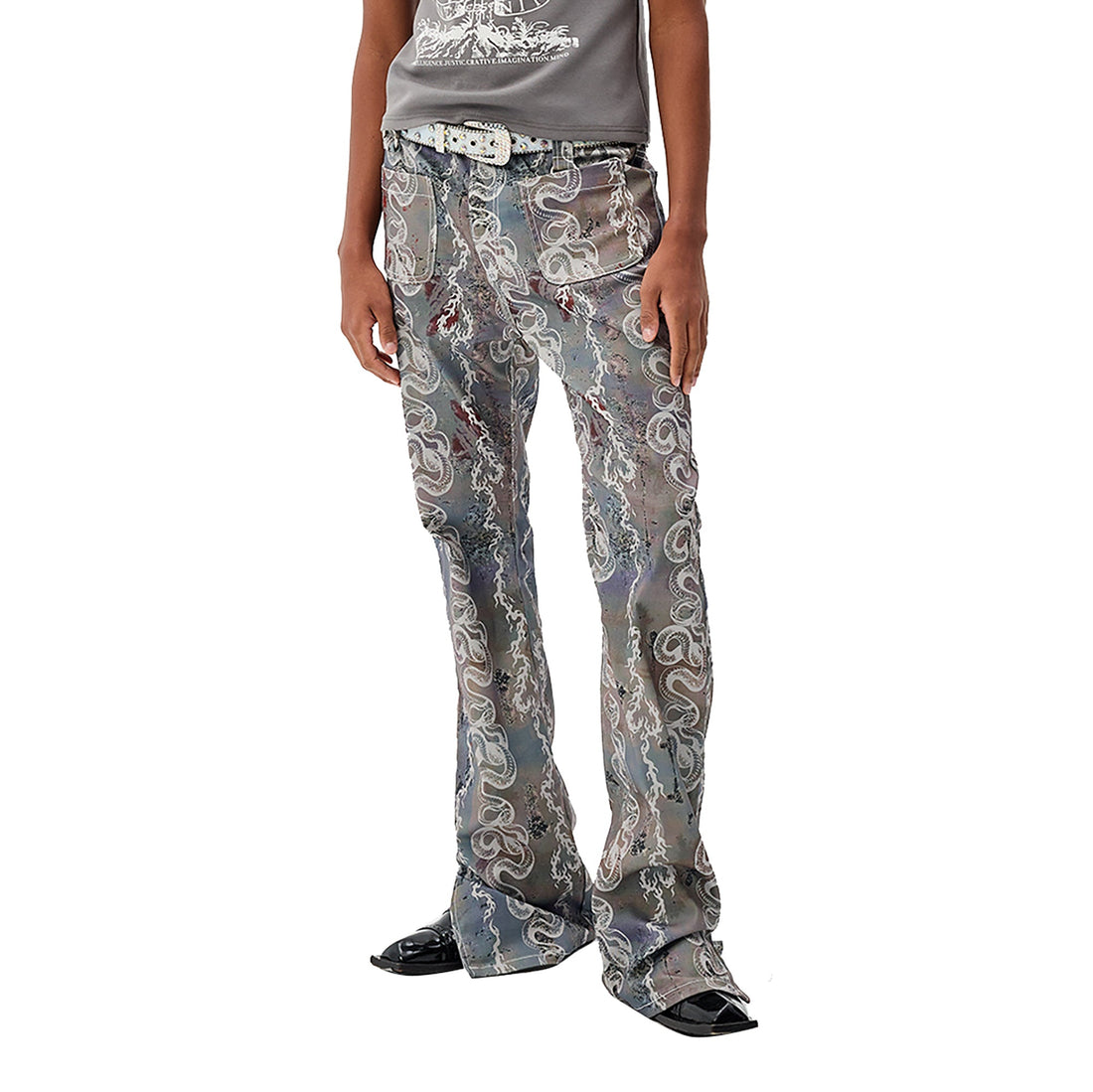CYCYCY Serpentine Graphic Flared Jeans-Jeans-XXS / 27"-Free Shipping Leatheretro