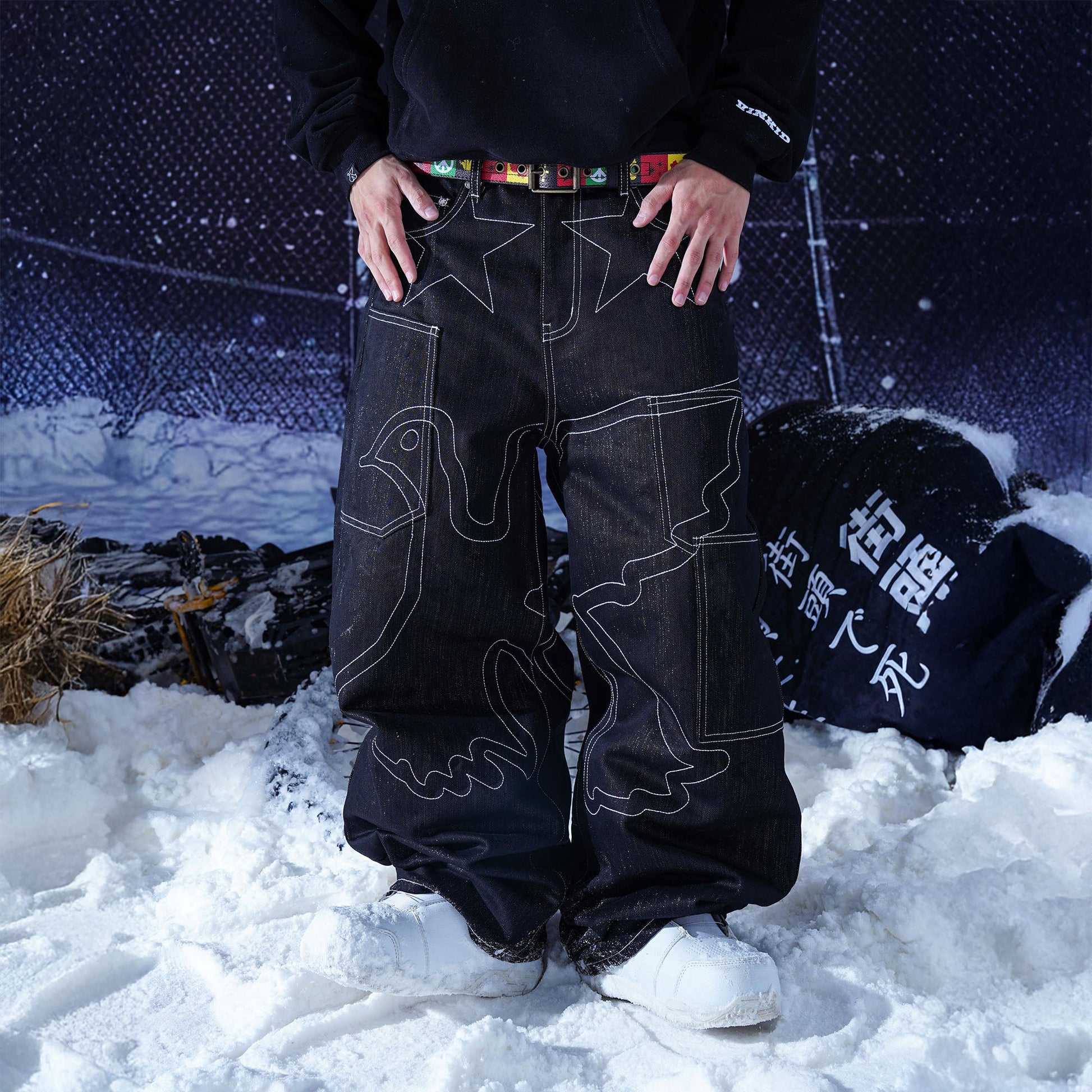 VINKID Star & Dove Contrast Stitch Baggy Jeans-Jeans-S-Free Shipping Leatheretro