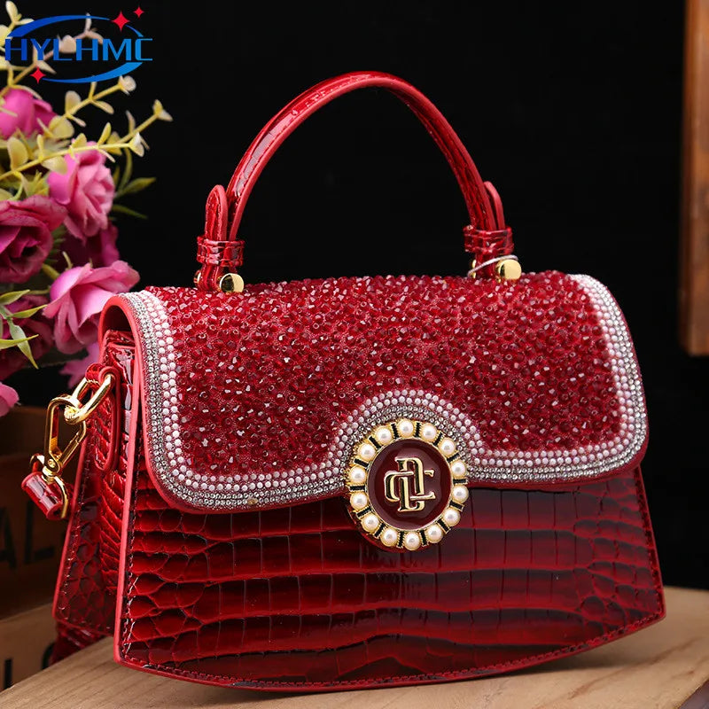 Crocodile Pattern Genuine Leather Women's Handbags - Portable Shell Tote Bags-Handbags-Black-Free Shipping Leatheretro