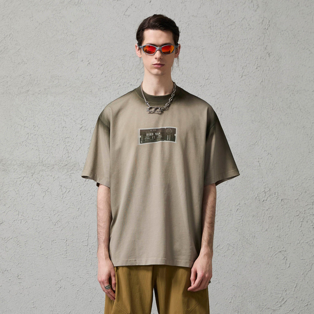 ORGANIC EMOTION Spray-Faded Ticket Graphic T-Shirt-T Shirt-S-Brown-Free Shipping Leatheretro