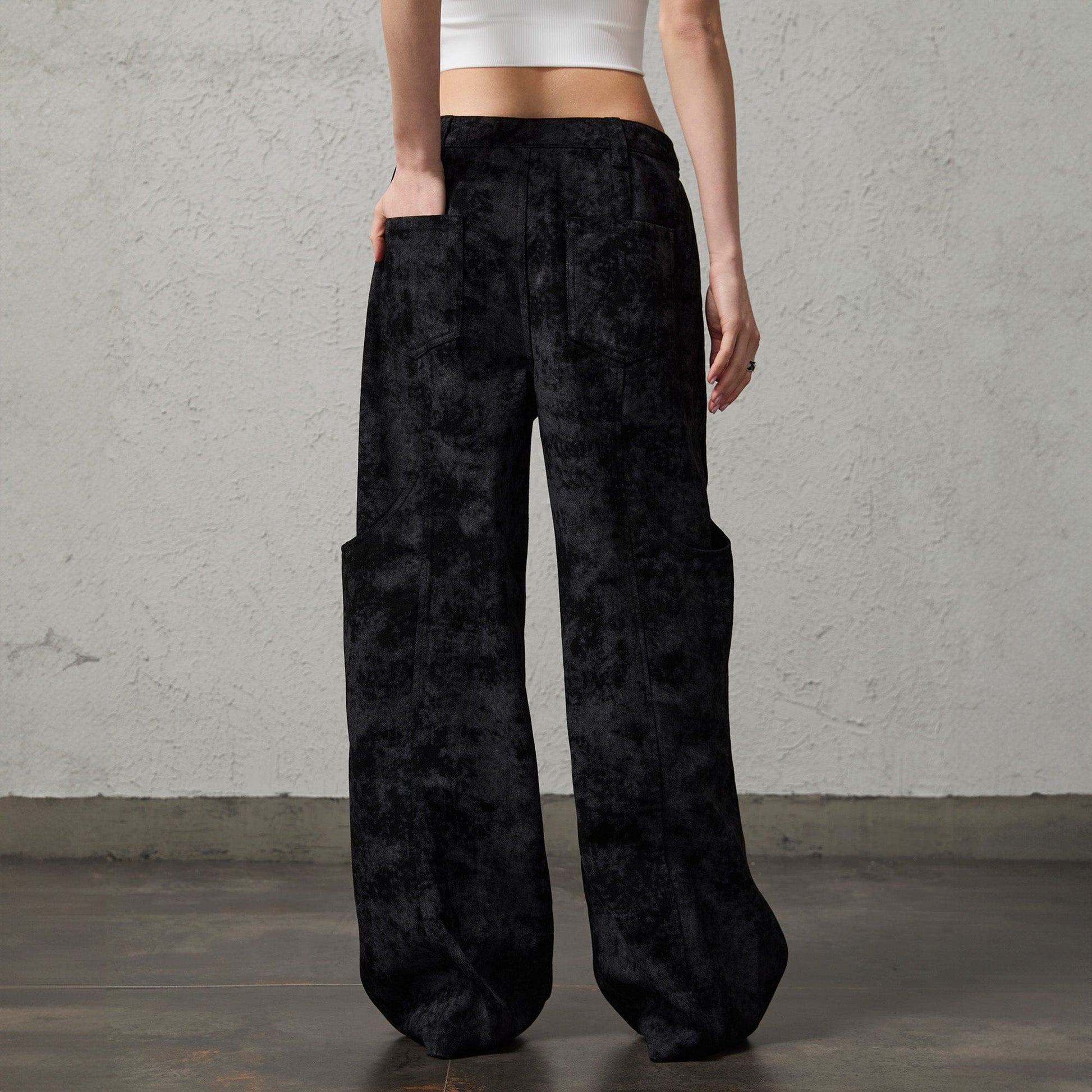 ORGANIC EMOTION Big-Pocket Paneled Wide-Leg Jeans-Jeans-S-Navy-Free Shipping Leatheretro