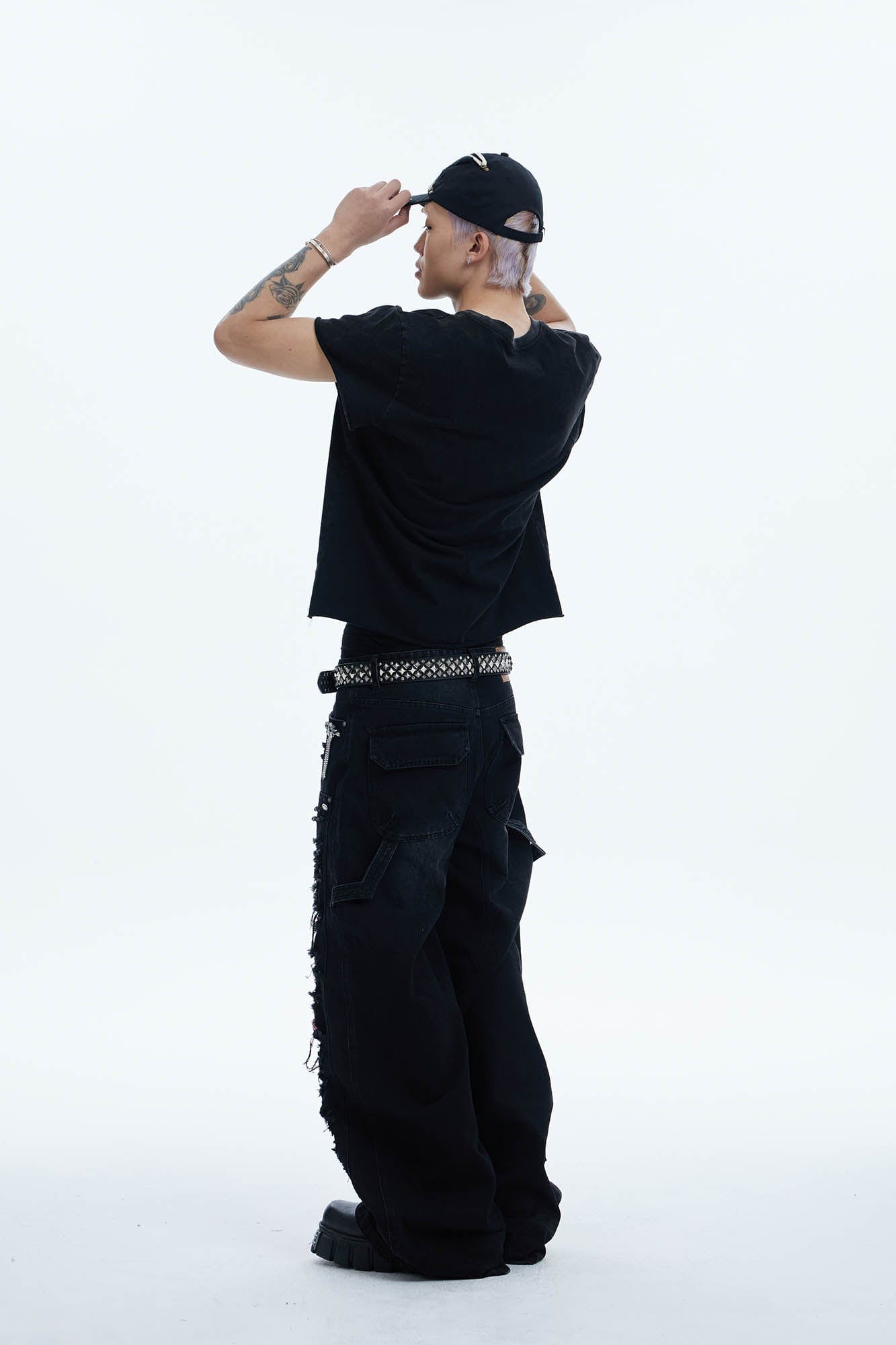 DND4DES Shredded Rivet-Paneled Baggy Jeans-Jeans-XS-Free Shipping Leatheretro