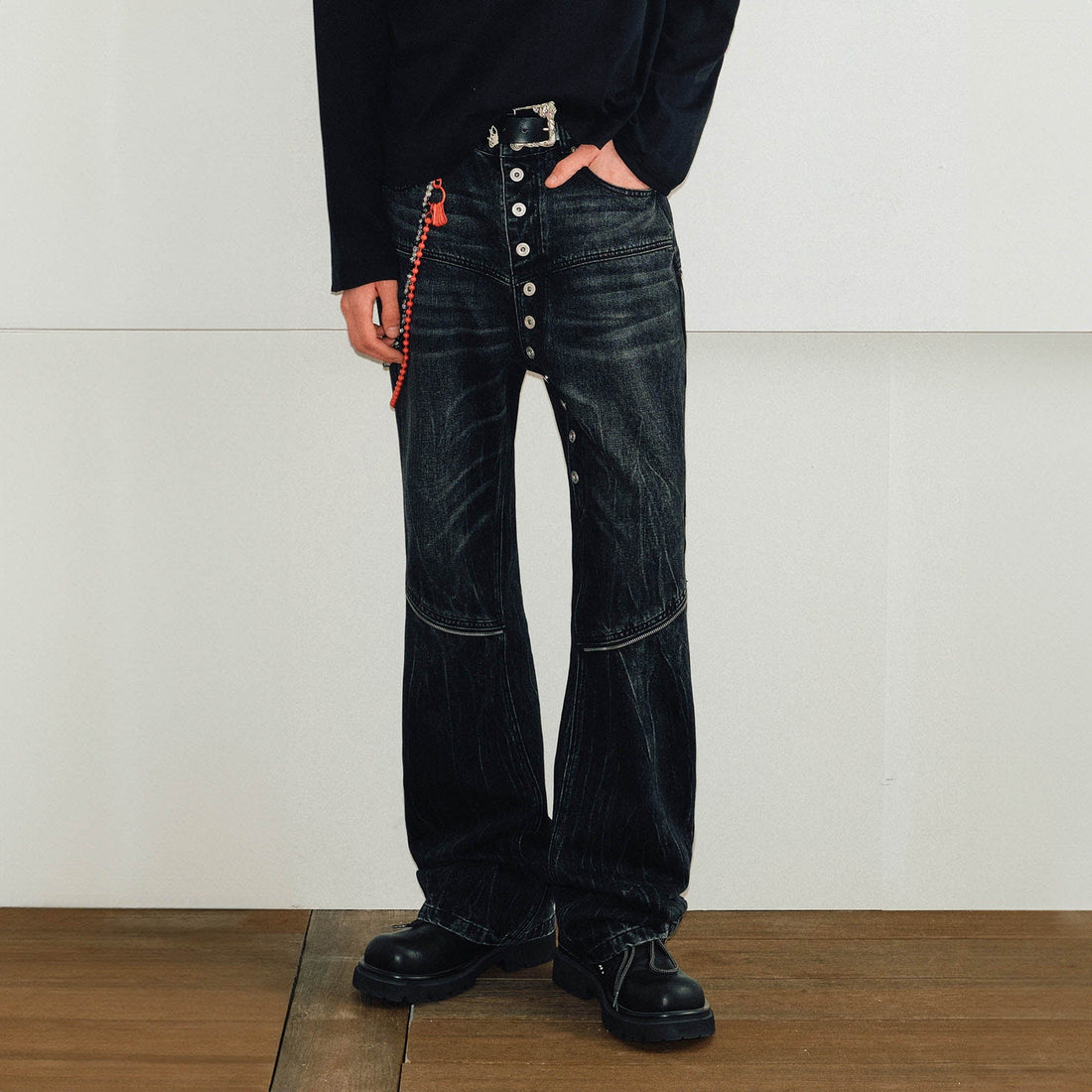 KREATE Arc Spliced Extended Button-Fly Jeans-Jeans-S-Free Shipping Leatheretro