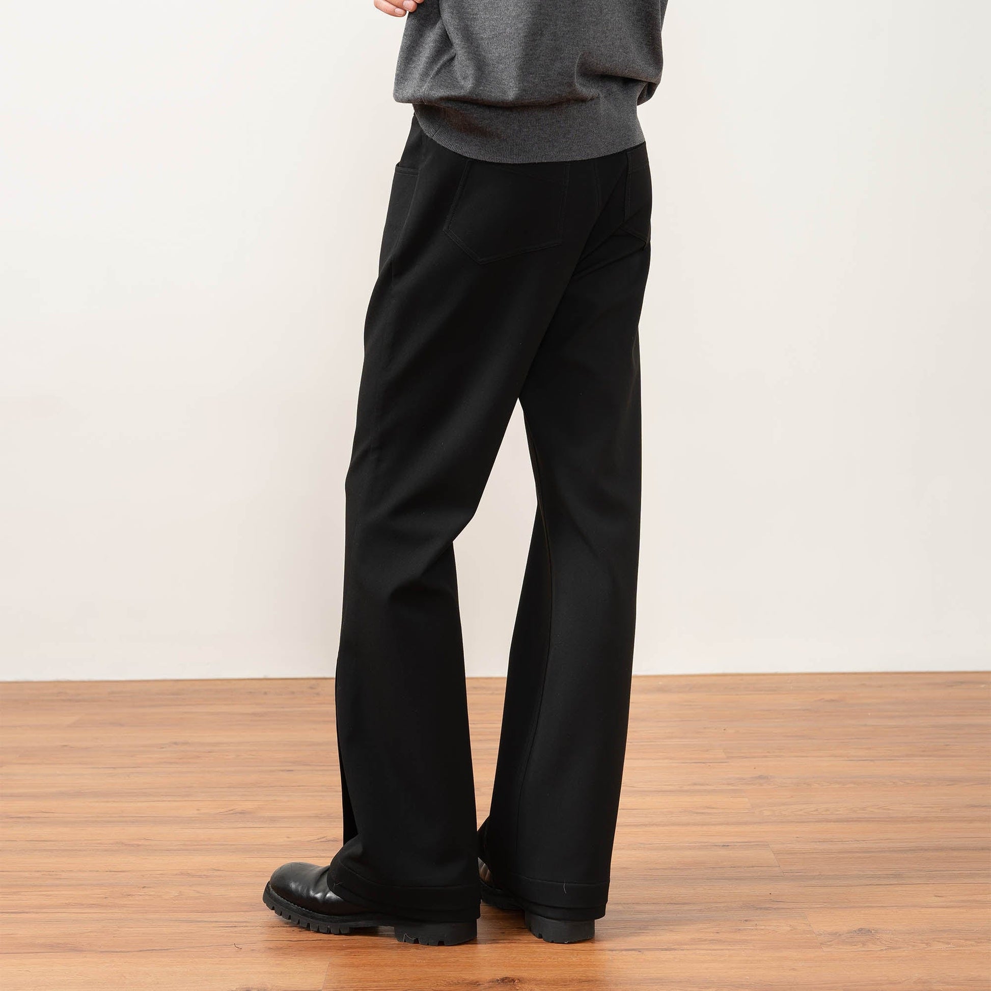 MOITIEDEPETALE Essential Layered Flared Trousers-Pants-XS-Black-Free Shipping Leatheretro