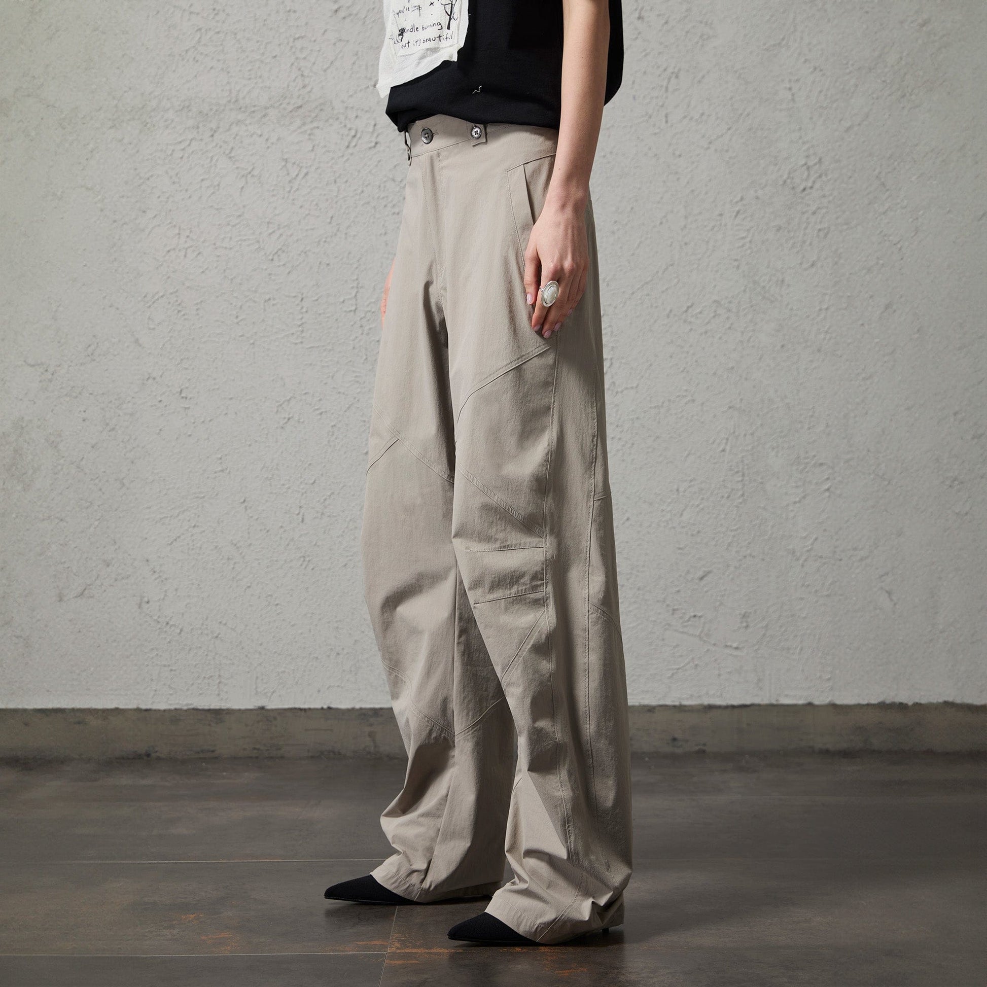 ORGANIC EMOTION Retro Spliced Curved Pants-Pants-S-Gray-Free Shipping Leatheretro