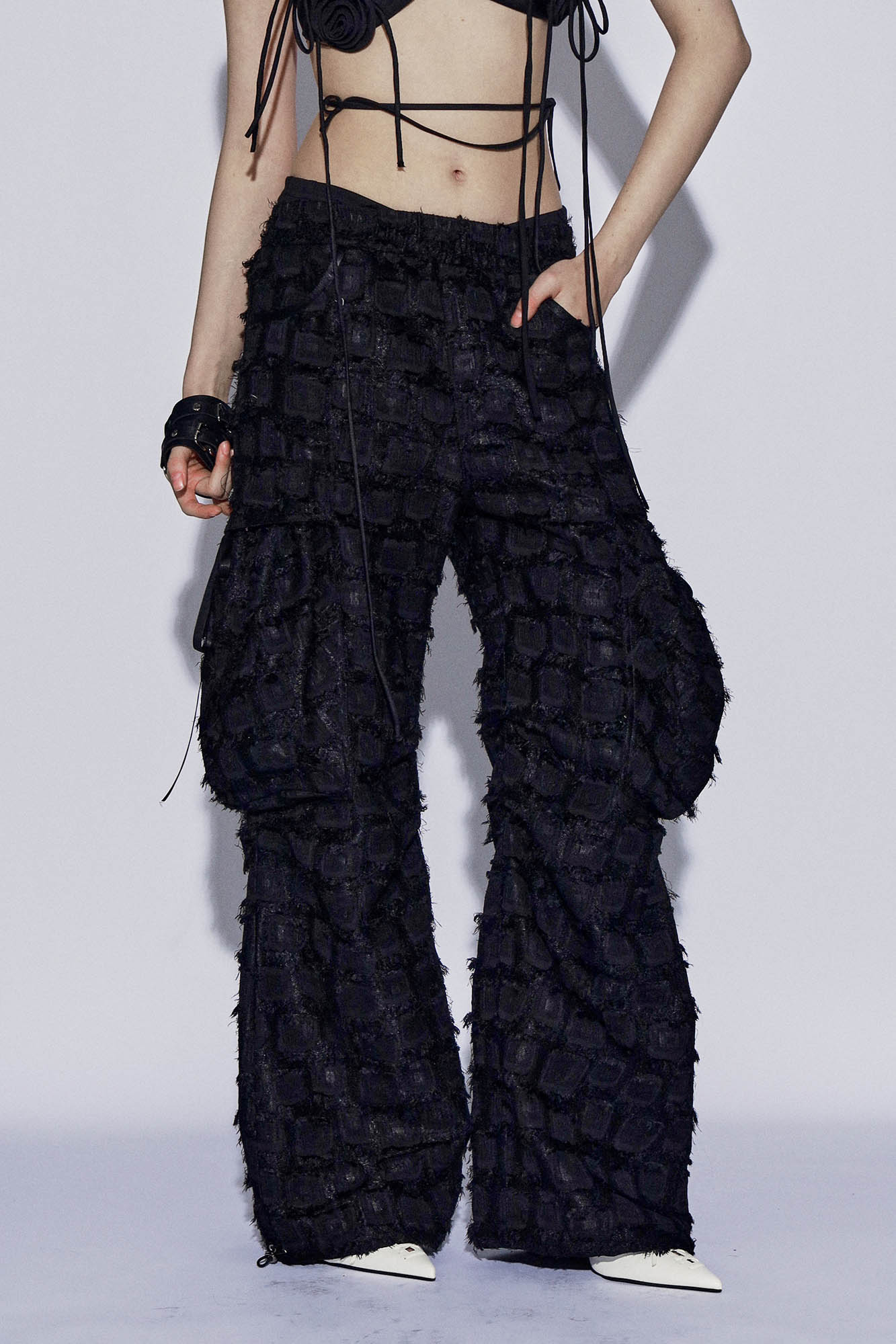 DND4DESxFaychui Fuzzy Grid Multi-Pocket Low-Rise Pants-Pants-S-Free Shipping Leatheretro