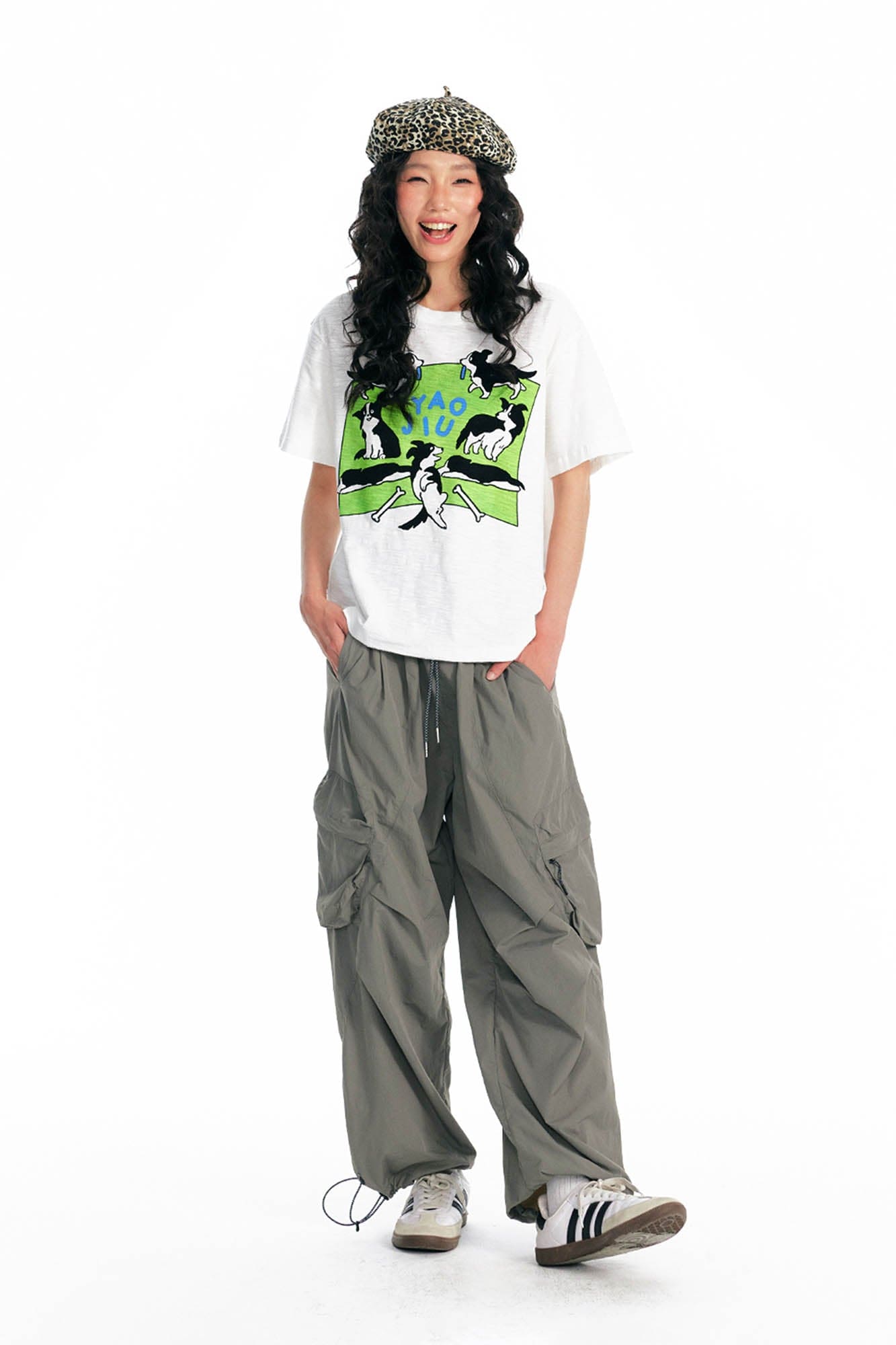 1997 POSTOFFICE Splatter Camo Crinkled Drawstring Cargo Pants-Pants-S-Black-Free Shipping Leatheretro