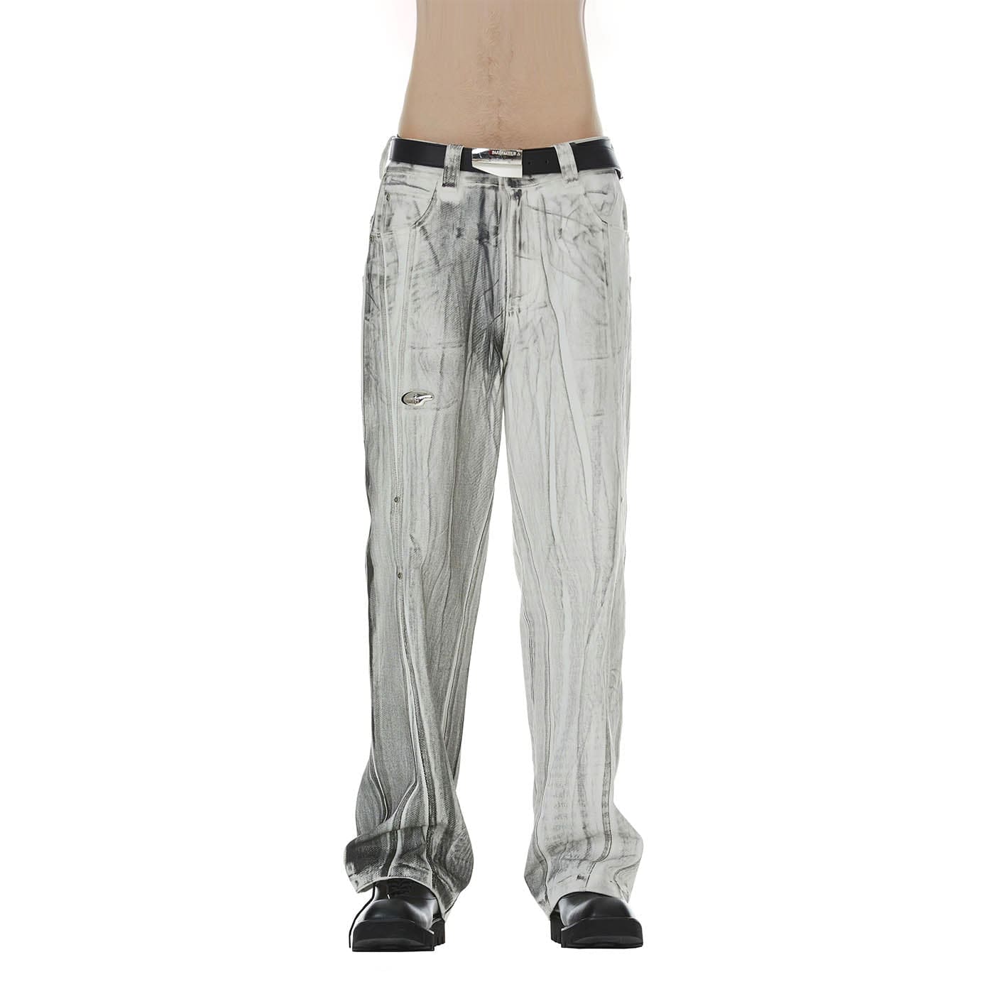 FACEONLAB Gradient Brush-Painted Jeans-Jeans-M-White-Free Shipping Leatheretro