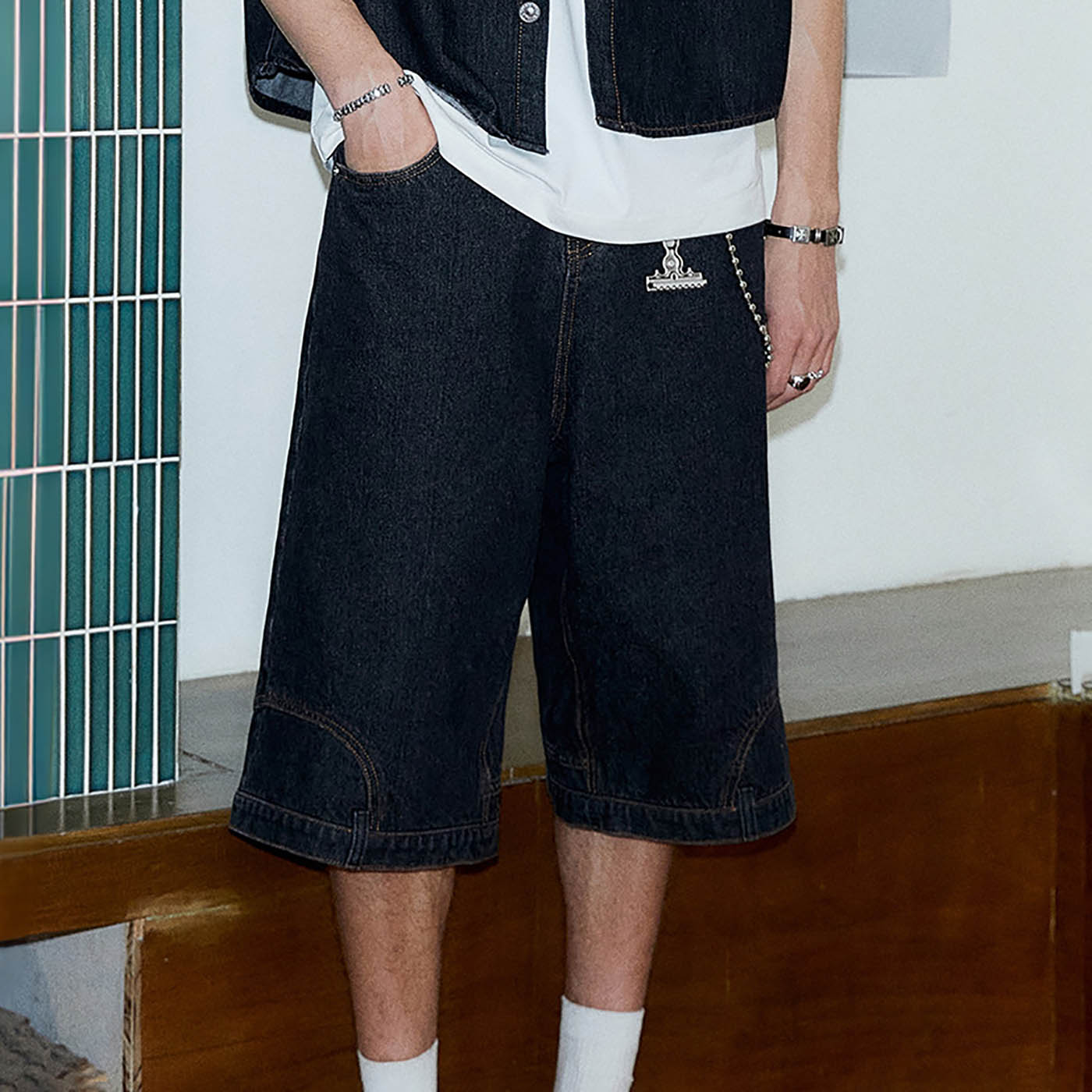 KREATE Inverted Denim Shorts-Shorts-S-Black-Free Shipping Leatheretro