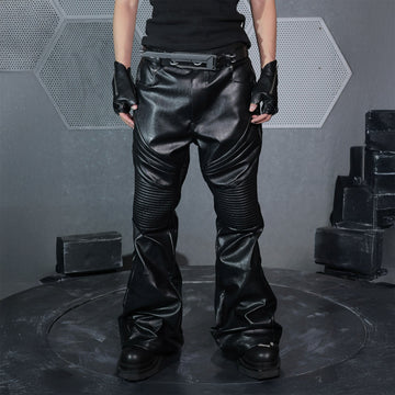 SSIN7 Paneled Faux Leather Flared Pants-Pants-S (Preorder)-Free Shipping Leatheretro