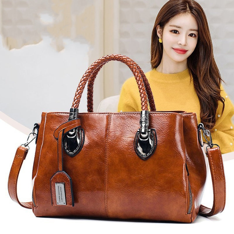 CrossBorder Trends Oil Wax Leather Messenger Bag - Vintage Women Stylish Handbag-Shoulder Bag-Yellowish Brown-Free Shipping Leatheretro