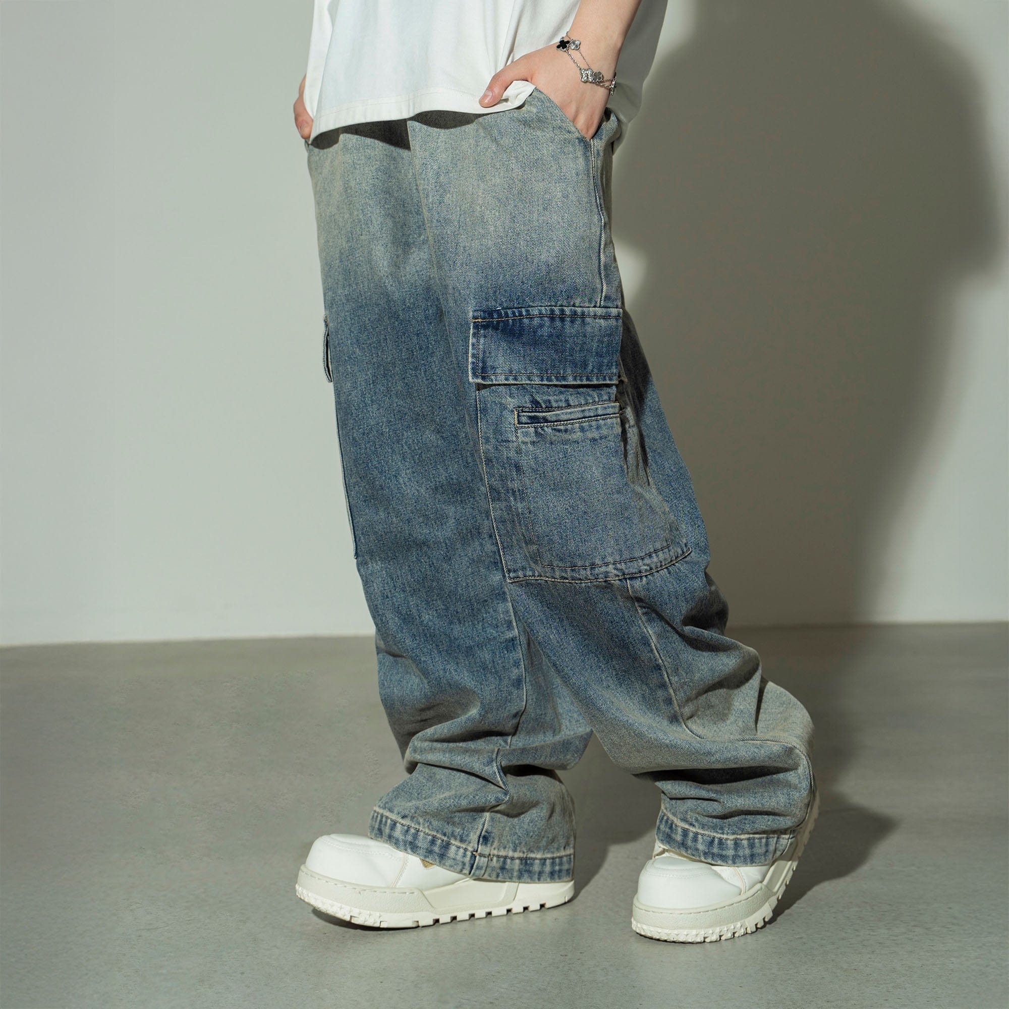 MAKEMORE Gradient Washed Wide-Leg Cargo Jeans-Jeans-S-Blue-Free Shipping Leatheretro