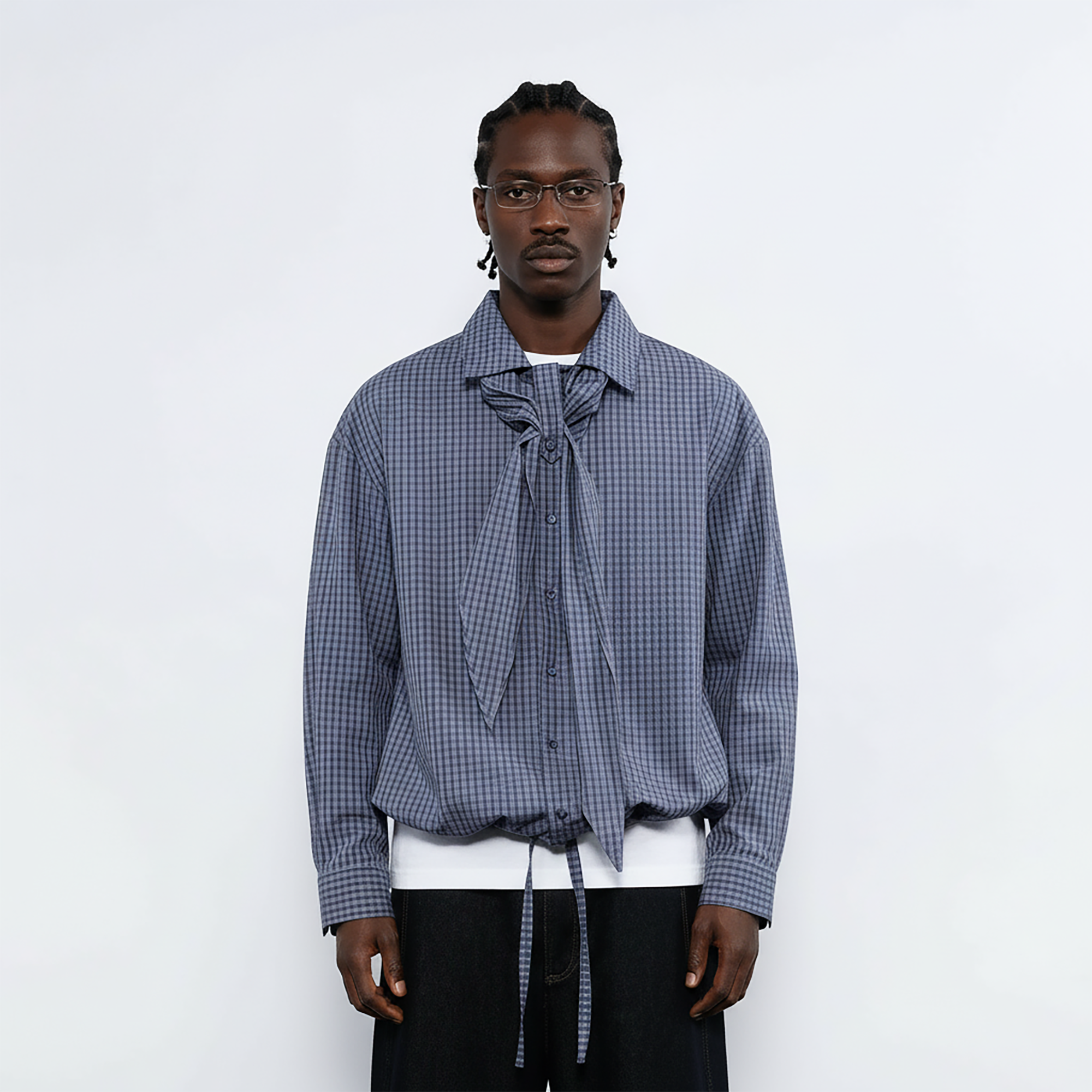 7440 37 1 Plaid Neck Tie Shirt-Shirt-S-Free Shipping Leatheretro