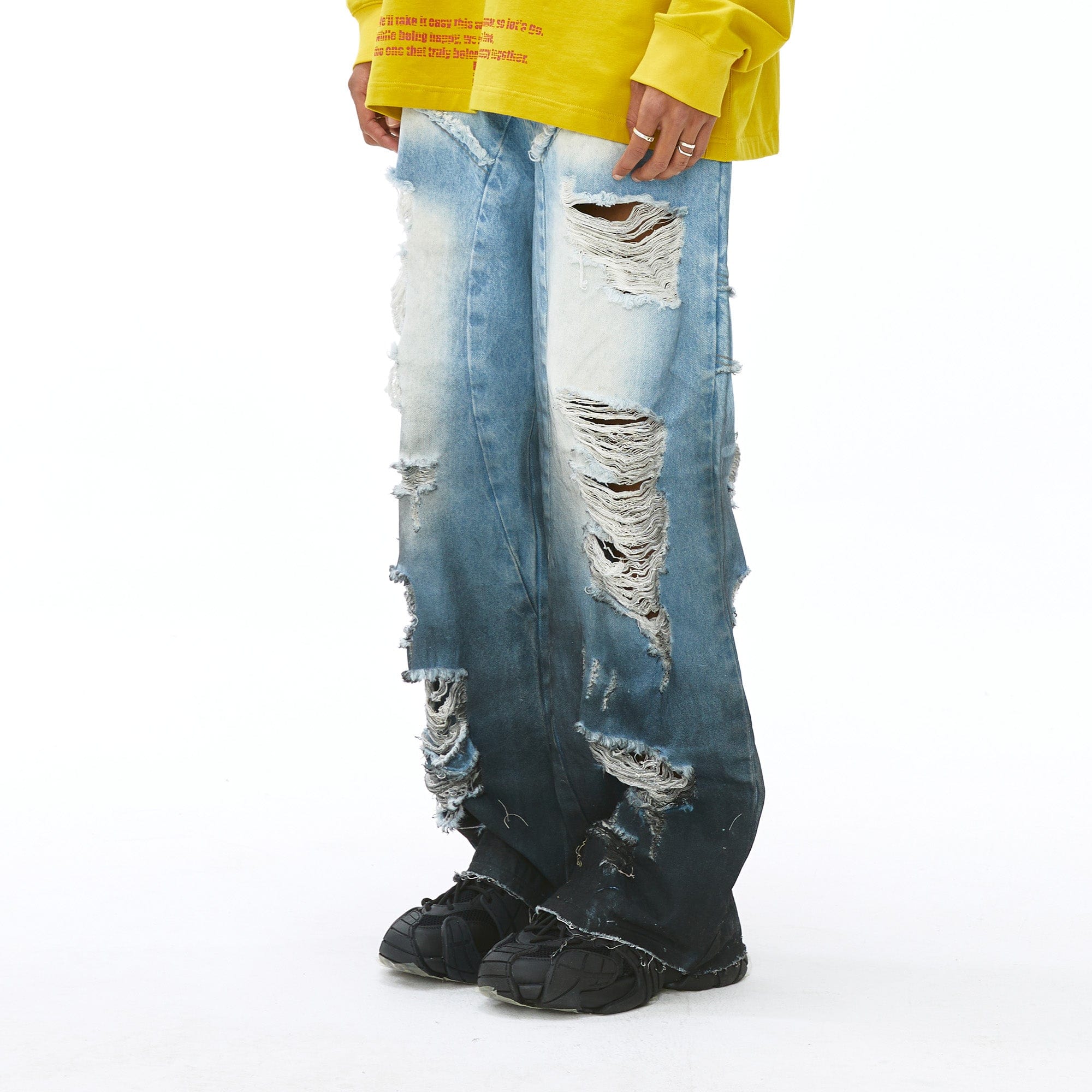 VANN VALRENCE Distressed Gradient Wash Structural Ripped Jeans-Jeans-S-Free Shipping Leatheretro