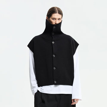 ORGANIC EMOTION Classic Knitted High Collar Button Vest-Vest-S-Free Shipping Leatheretro