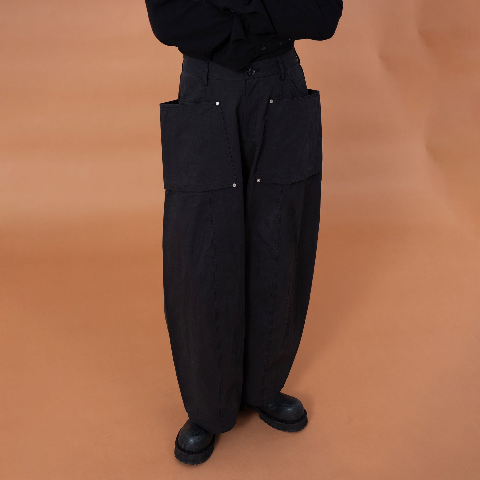 CLP Utility Big-Pocket Barrel Pants-Pants-M-Black-Free Shipping Leatheretro