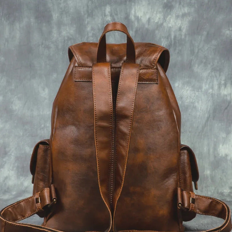 Geometric Pattern Genuine Leather Retro Backpack - Casual Soft Leather Hiking Bag-Backpacks-Black-Free Shipping Leatheretro