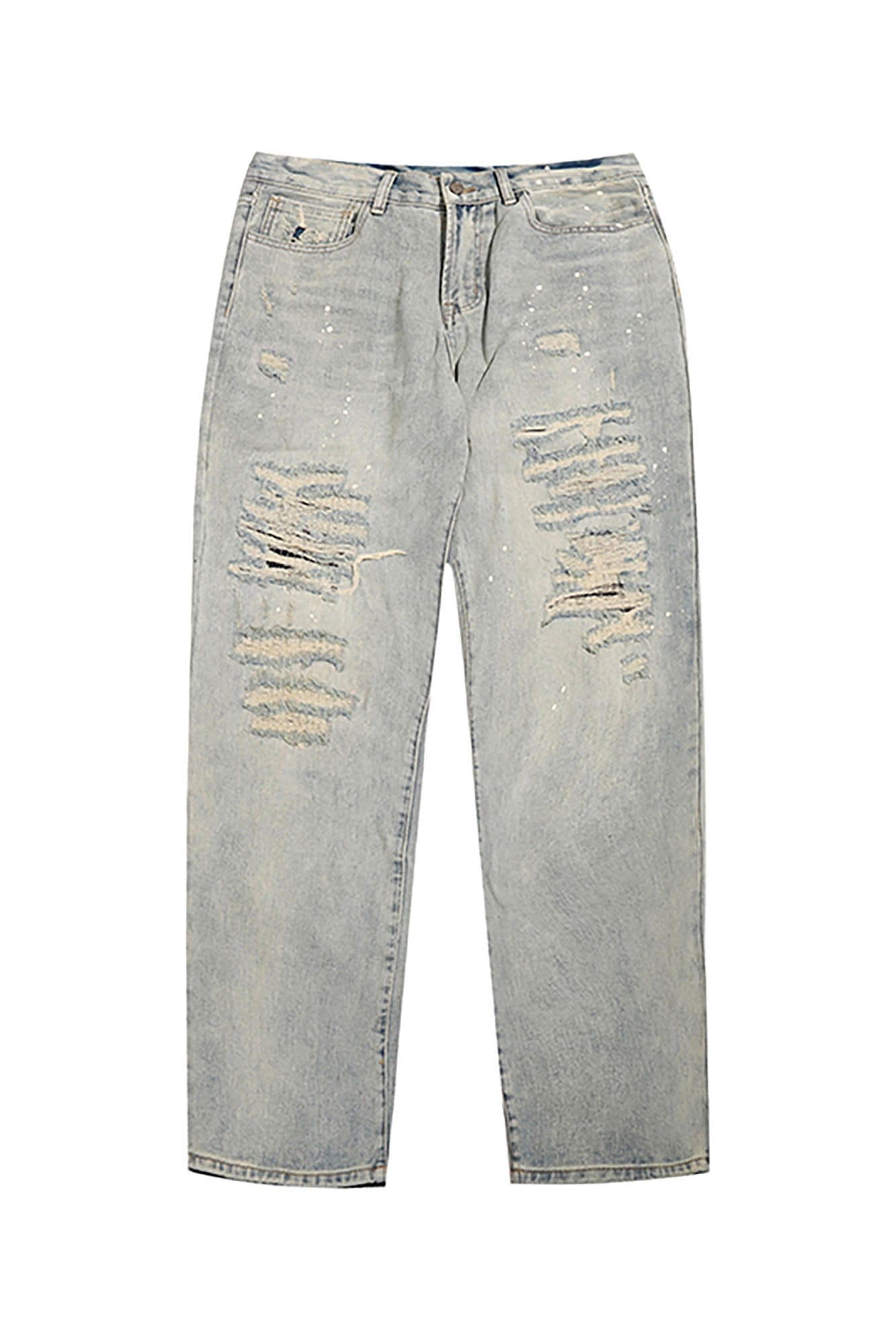 BLACK8MOB Ripped Splatter Straight-Leg Jeans-Jeans-S-Black-Free Shipping Leatheretro