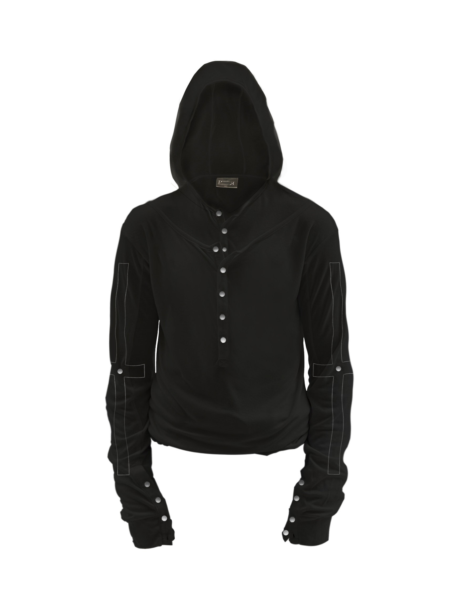 PAIKI Cross Layered Slim Hooded Long Sleeve Tee-L/S Tee-S-Black (Preorder)-Free Shipping Leatheretro