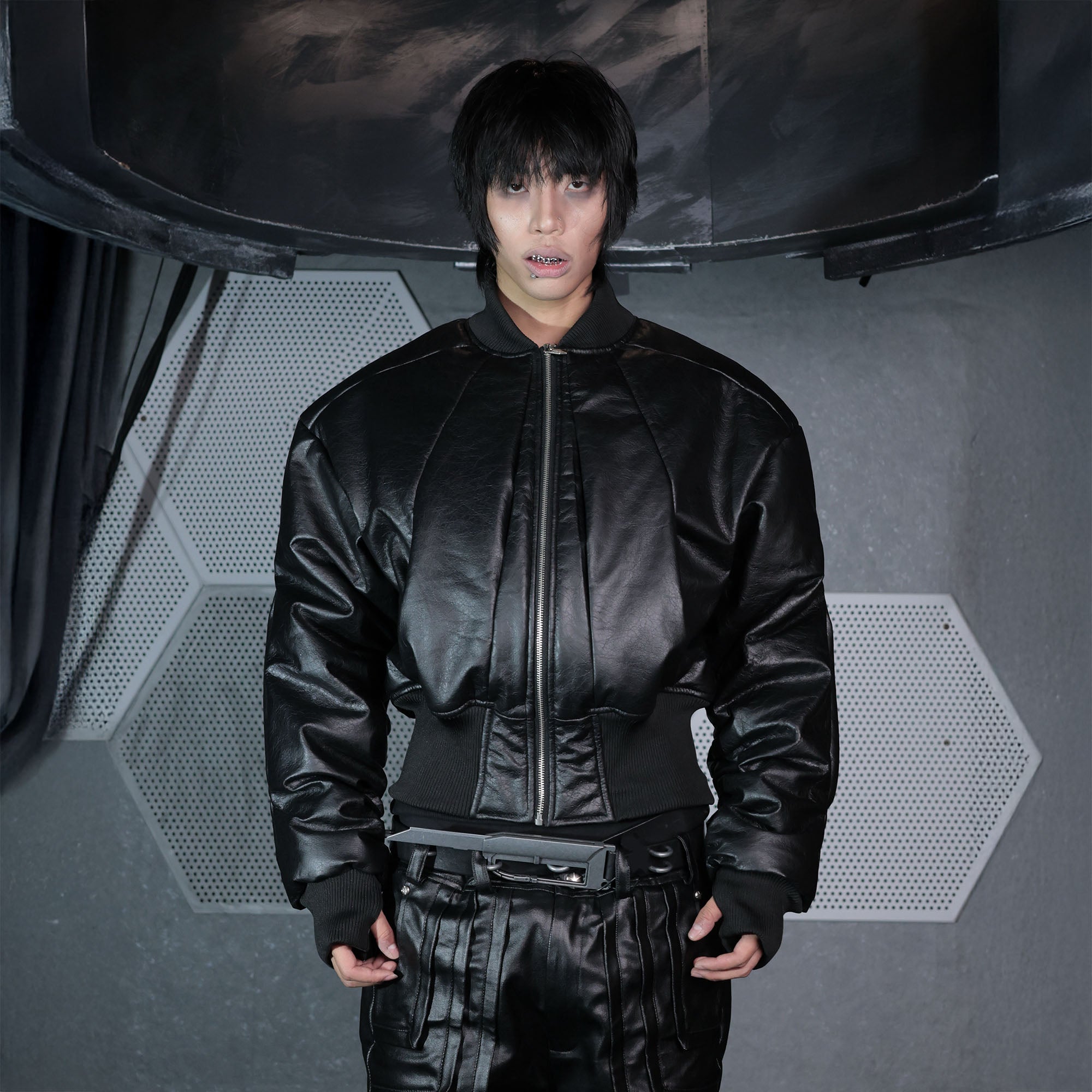 SSIN7 Panel Cinched Bomber Jacket-Jacket-S-Free Shipping Leatheretro