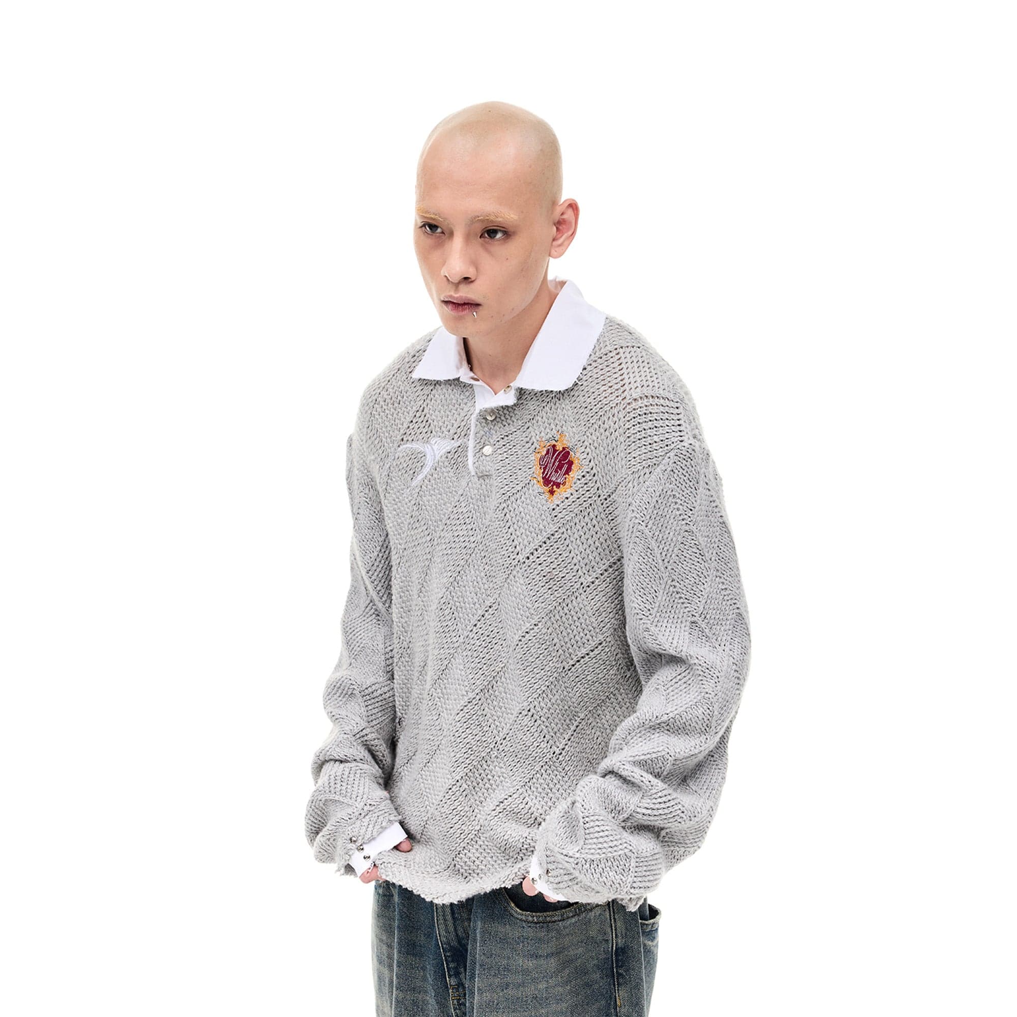 WHISTLEHUNTER Argyle Wool-Blend Polo Sweater-Sweater-S-Free Shipping Leatheretro