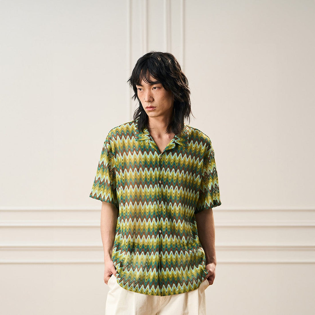 EPIC POETRY Geometric Ripple Knitted Half Shirt Watermelon-Half shirt-S-Free Shipping Leatheretro