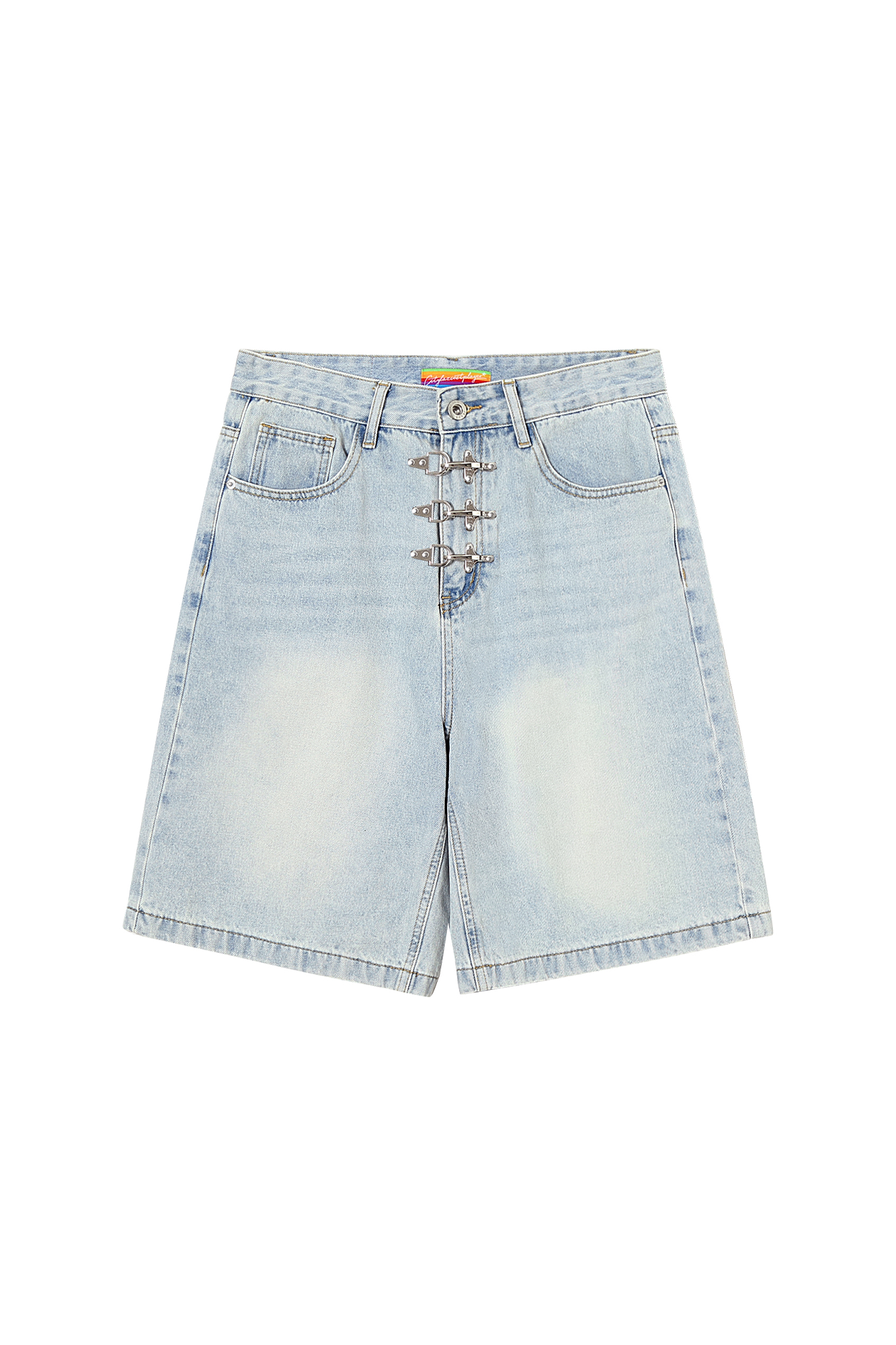 CLP Washed Metal Clasp Denim Shorts-Shorts-S / 28"-Free Shipping Leatheretro