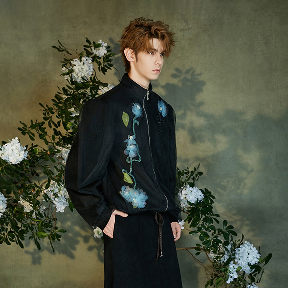 JIECHI Floral Embellished Velvet Sheer Layer Jacket-Jacket-M (Preorder)-Free Shipping Leatheretro