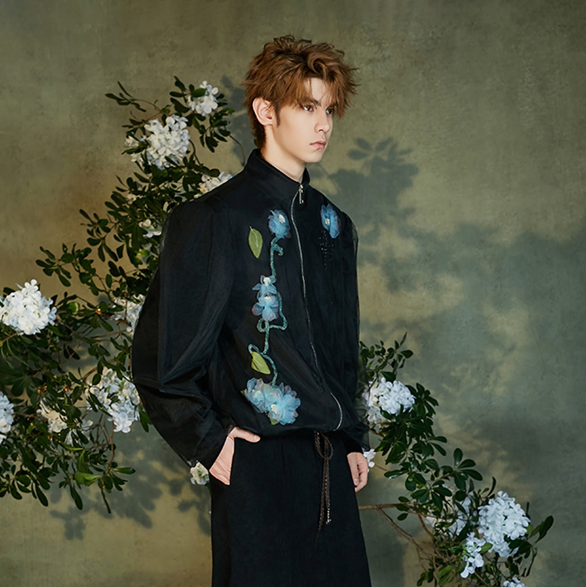 JIECHI Floral Embellished Velvet Sheer Layer Jacket-Jacket-M (Preorder)-Free Shipping Leatheretro