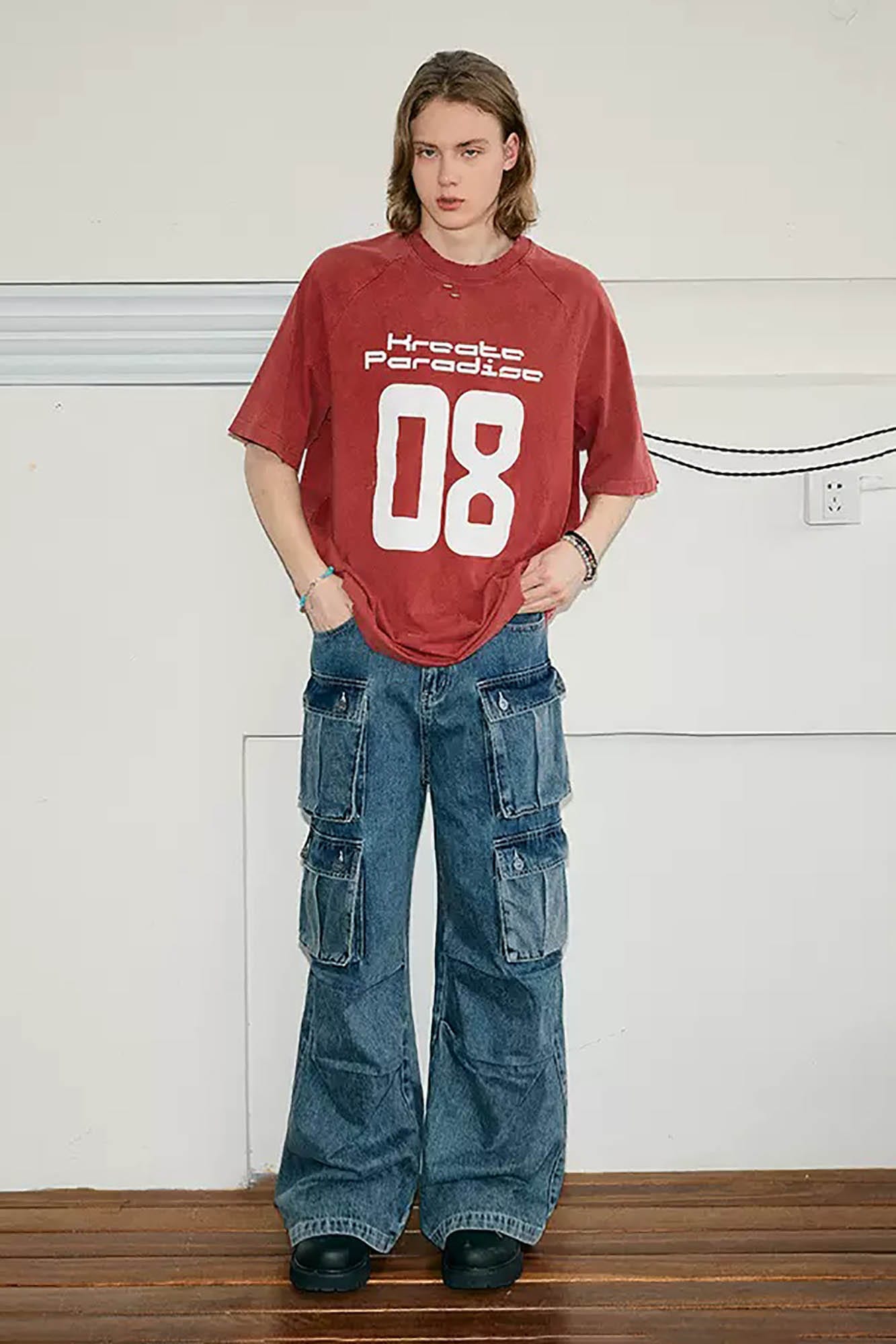 KREATE Multi-Pocket Pleated Denim Cargo Pants-Jeans-S-Free Shipping Leatheretro