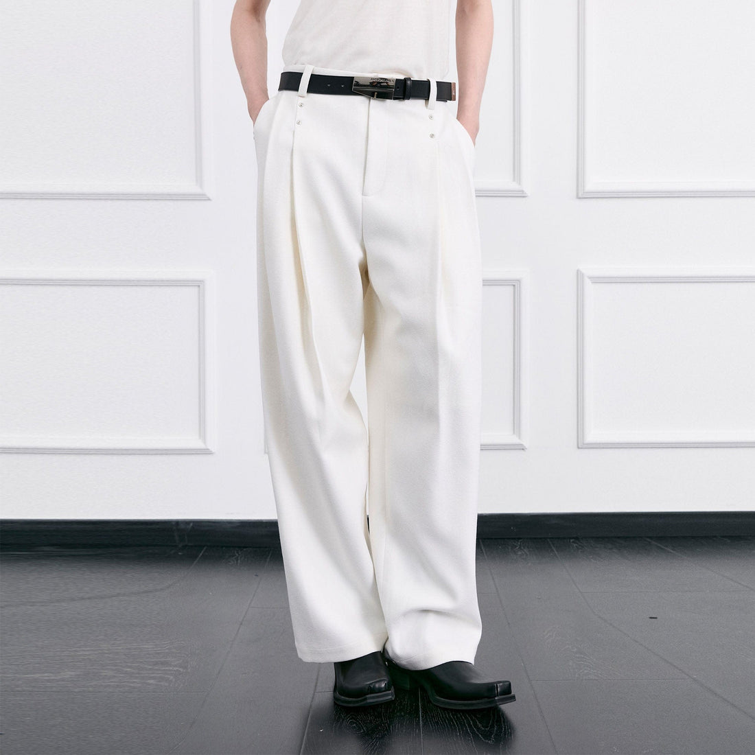 FACEONLAB Essential Wool-Blend Pleated Trousers-Pants-M-Free Shipping Leatheretro