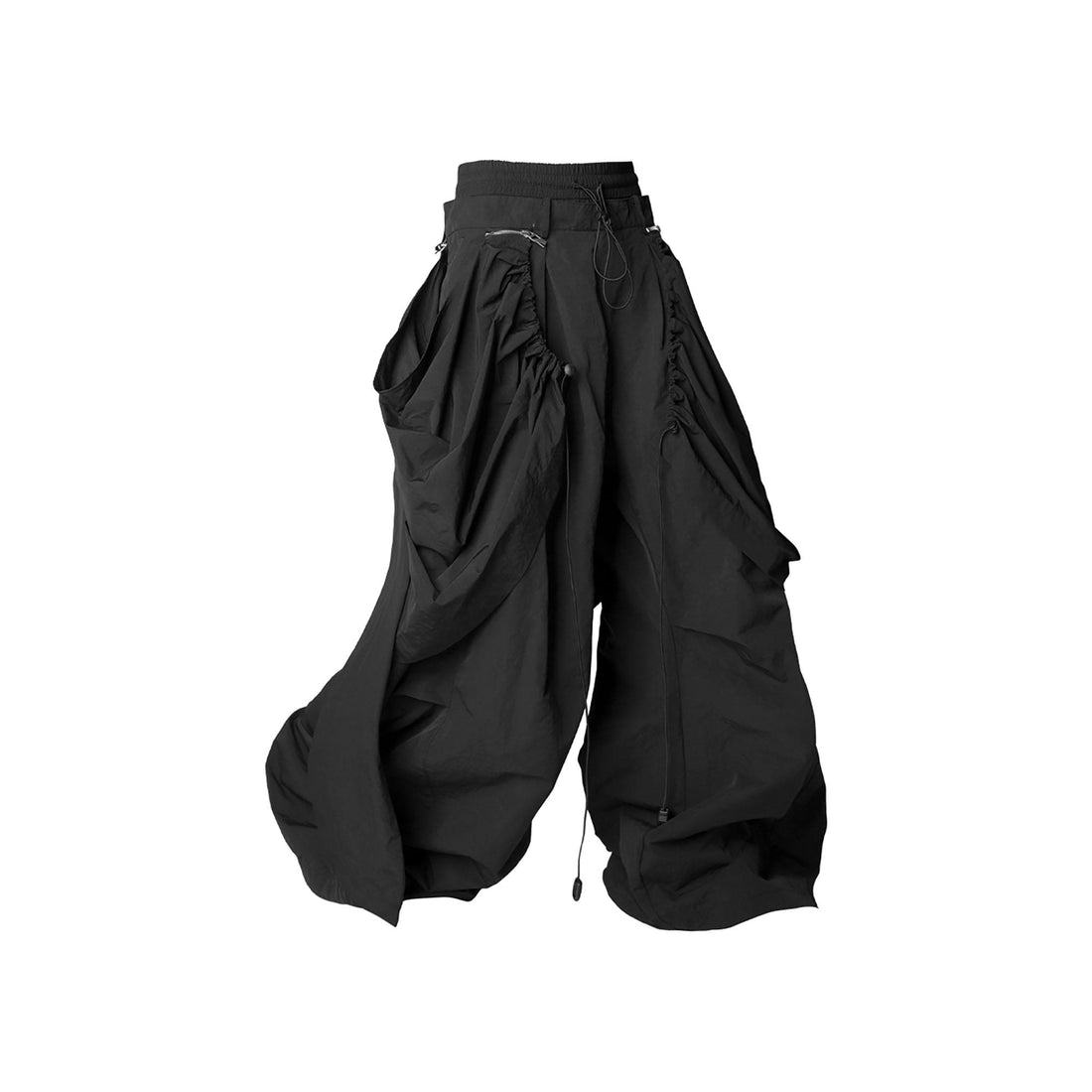 RELABEL Drawstring Layered Double-Waistband Parachute Pants Black-Pants-XS-Free Shipping Leatheretro