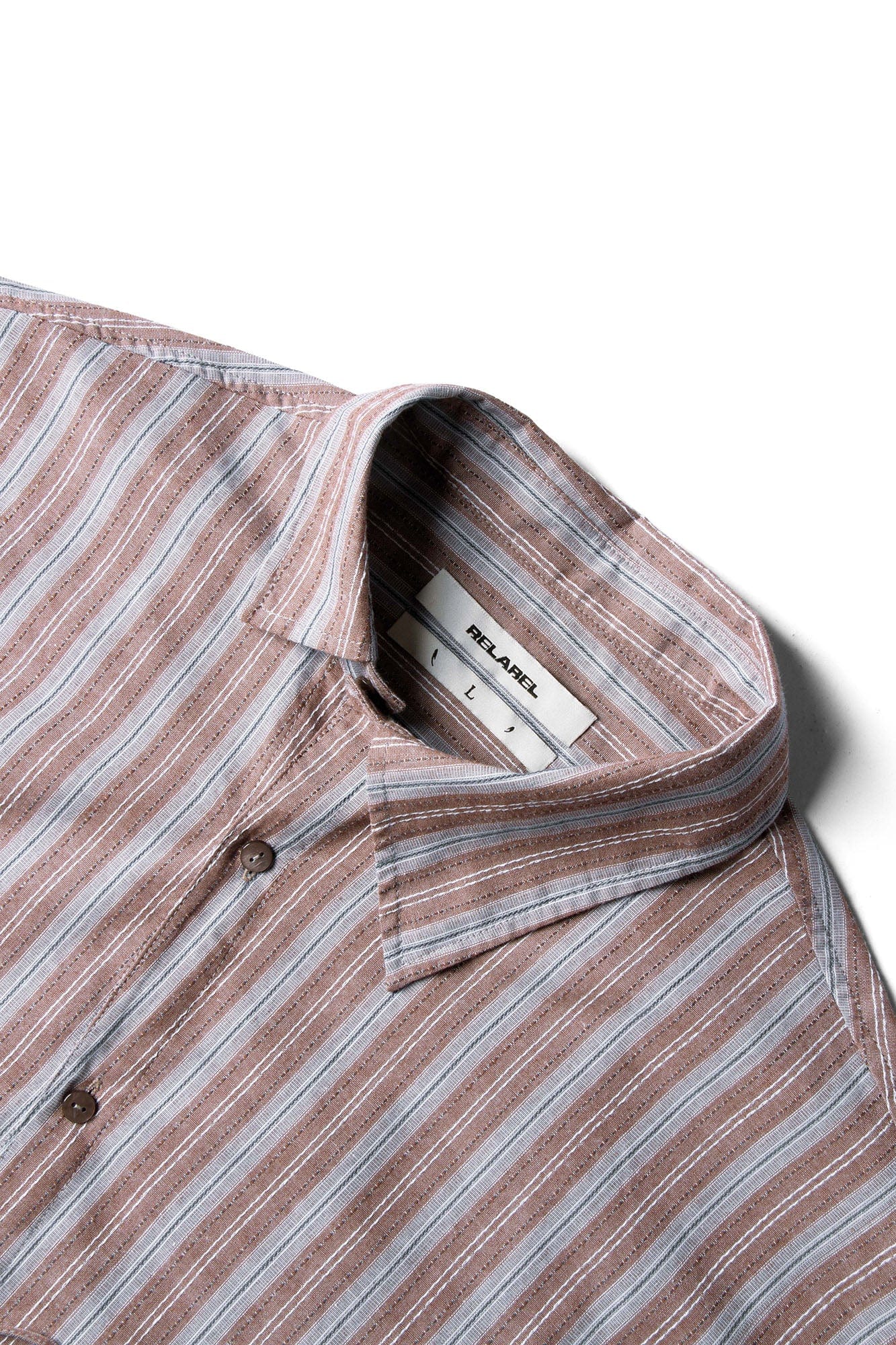 RELABEL Stripe Button-Up Oversized Shirt Brown-Shirt-XS-Free Shipping Leatheretro