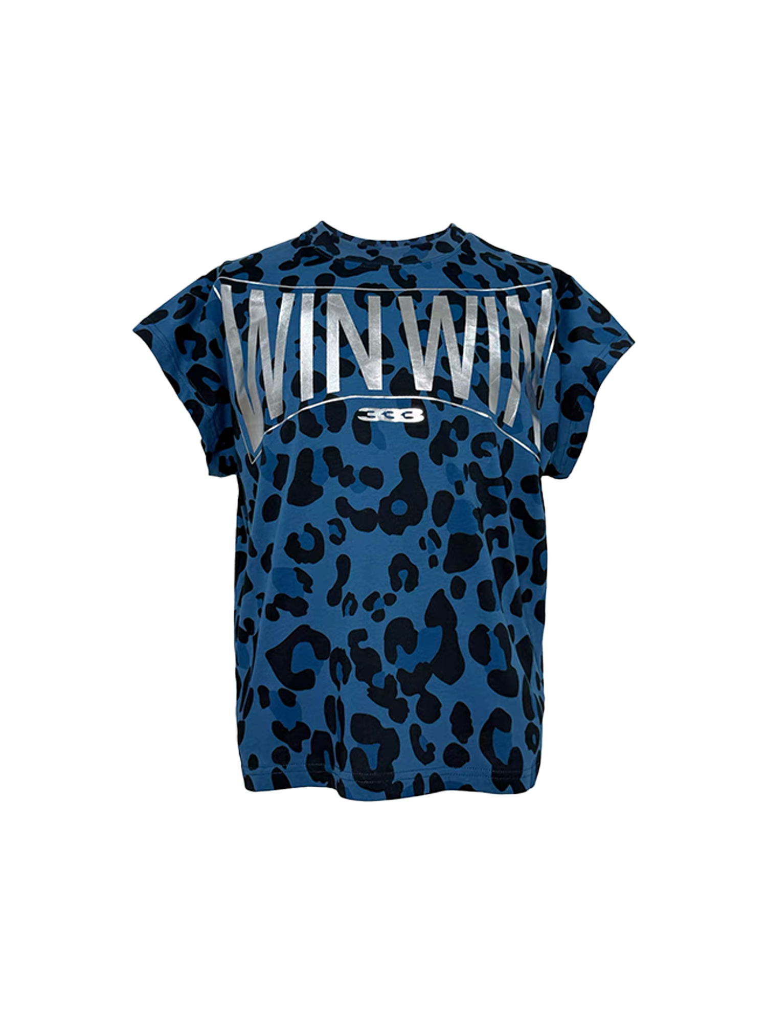 PCCVISION Contrast Leopard Crackled Foil Graphic T-Shirt-T Shirt-S (Preorder)-Blue-Free Shipping Leatheretro
