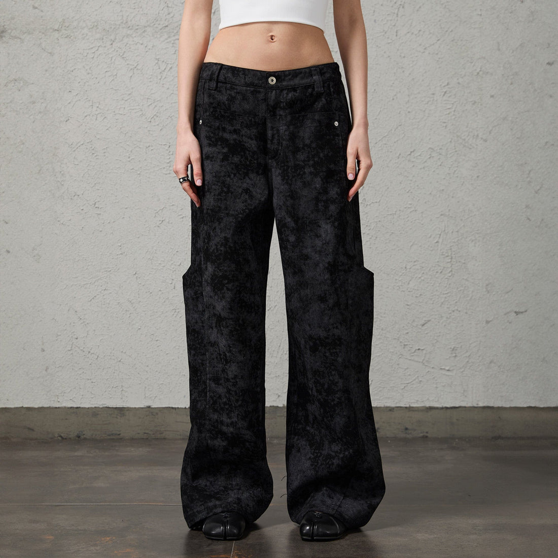 ORGANIC EMOTION Big-Pocket Paneled Wide-Leg Jeans-Jeans-S-Navy-Free Shipping Leatheretro