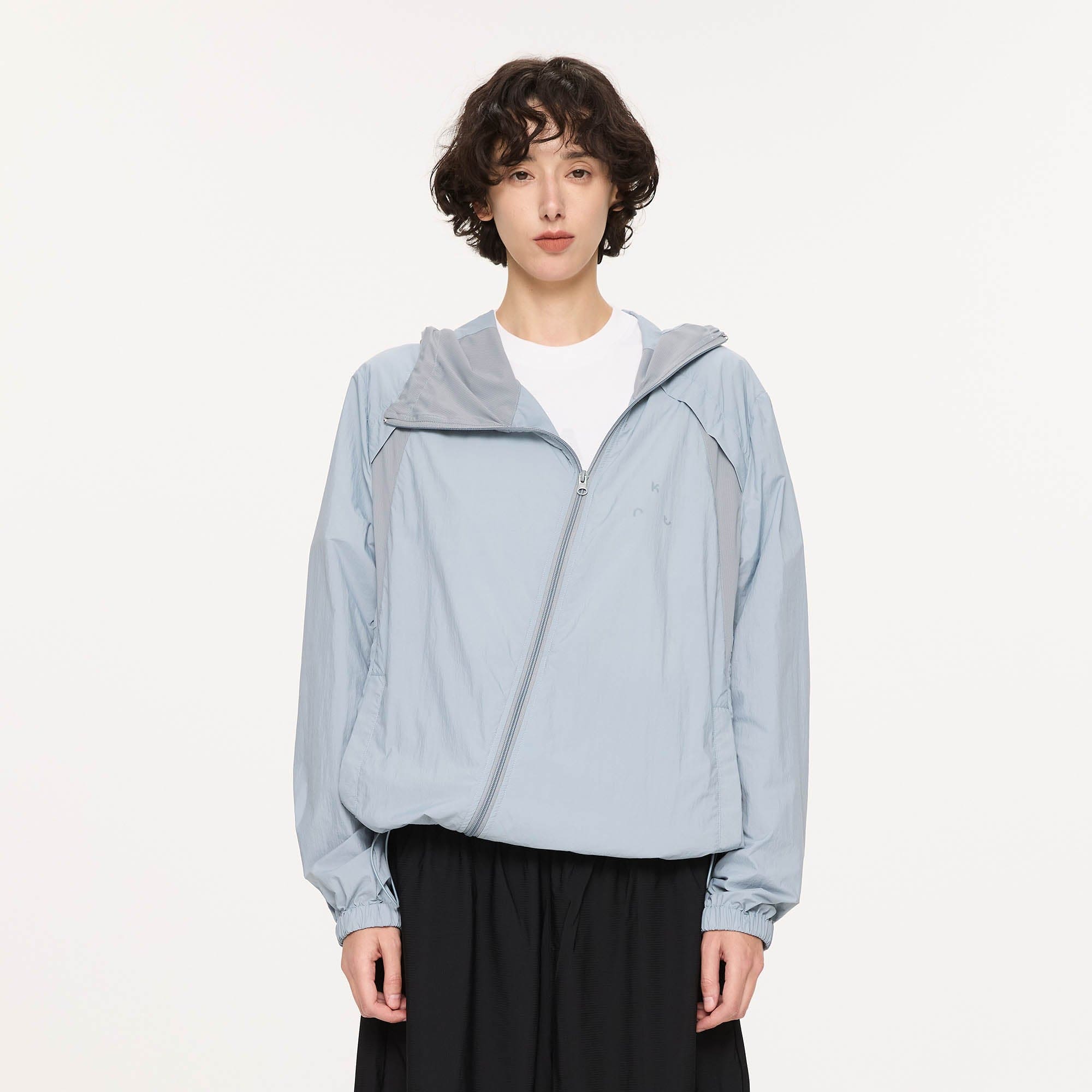 KREATE Asymmetrical Zip Mesh-Paneled UV Protection Hooded Jacket-Jacket-S-Blue-Free Shipping Leatheretro