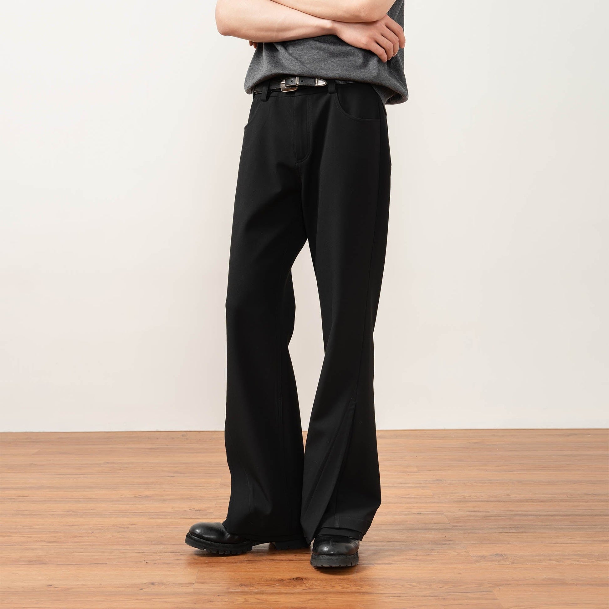 MOITIEDEPETALE Essential Layered Flared Trousers-Pants-XS-Black-Free Shipping Leatheretro